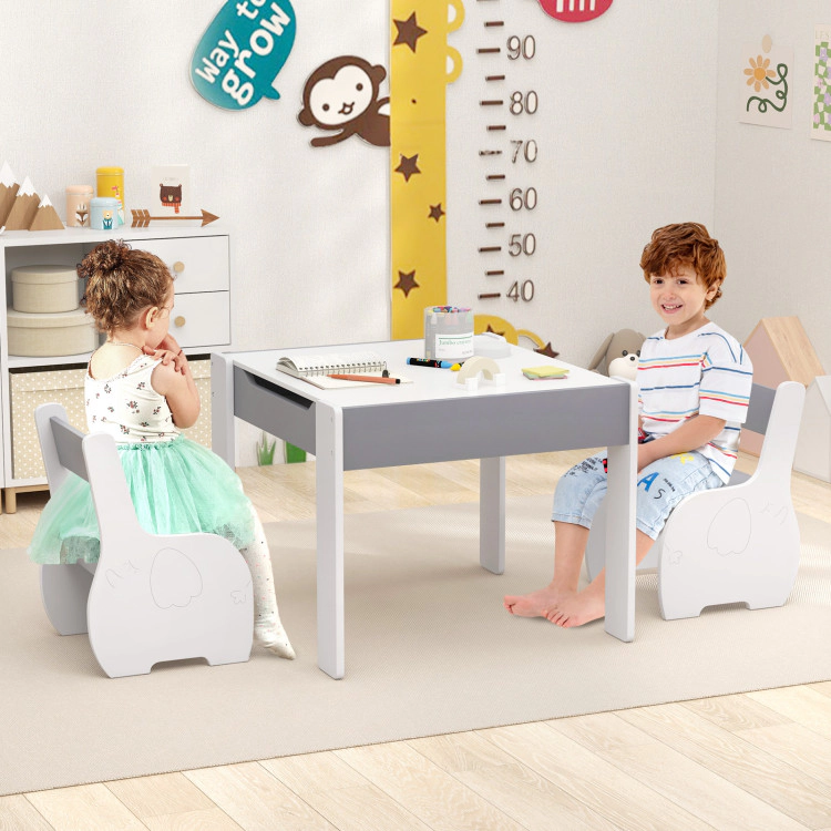 Hivvago 4-In-1 Wooden Activity Kids Table And Chairs With Storage Detachable Blackboard