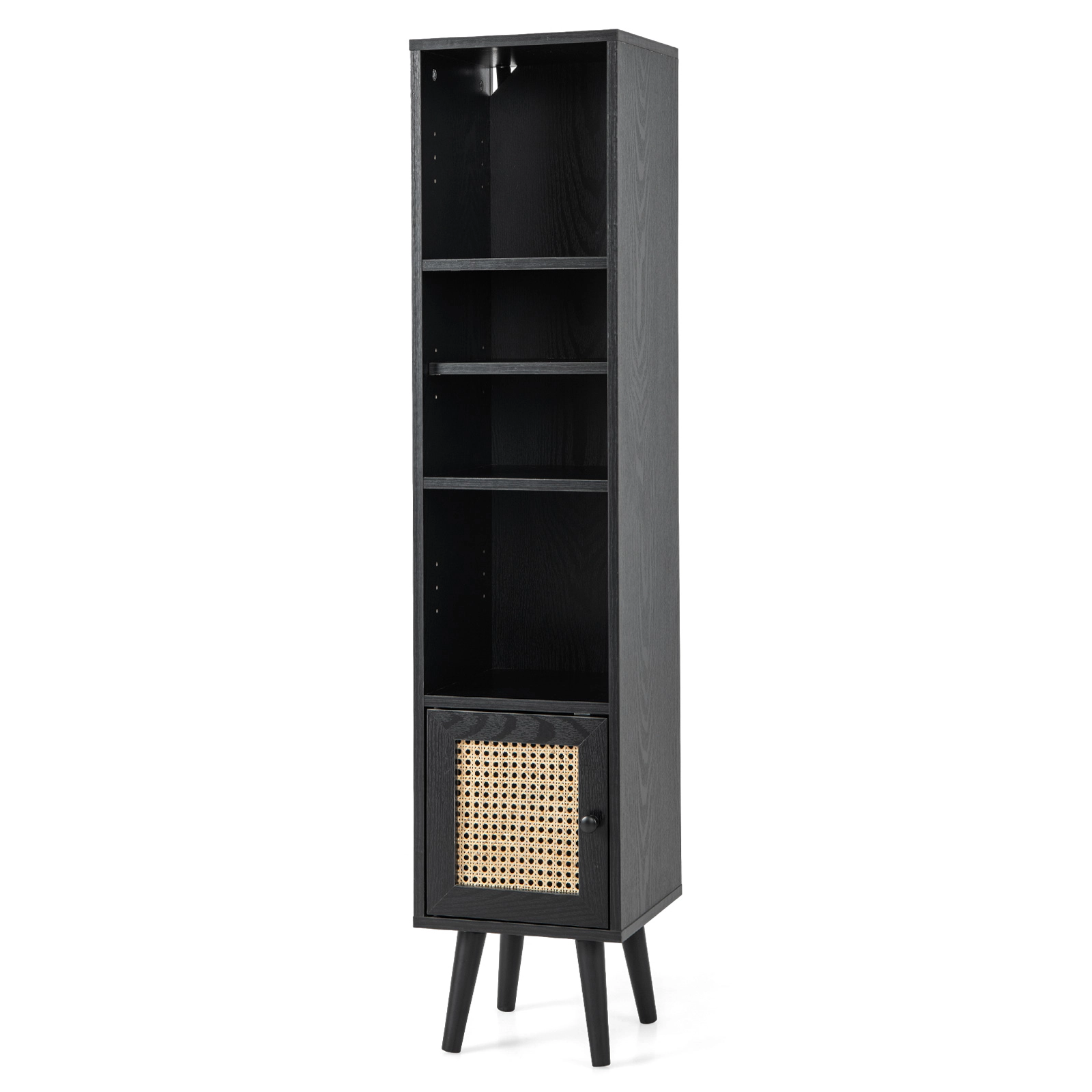 SUGIFT Slim 4-Tier Rattan Door Bookcase Storage Cabinet 200-lb Capacity Black