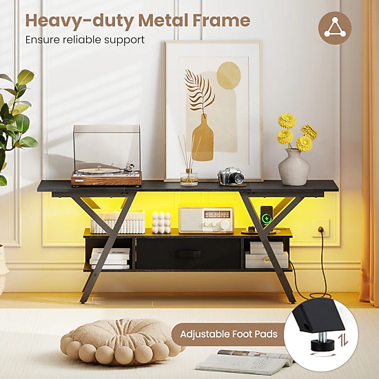 Glintex 55-Inch TV Stand with 16-Color LED Lights and Power Outlets