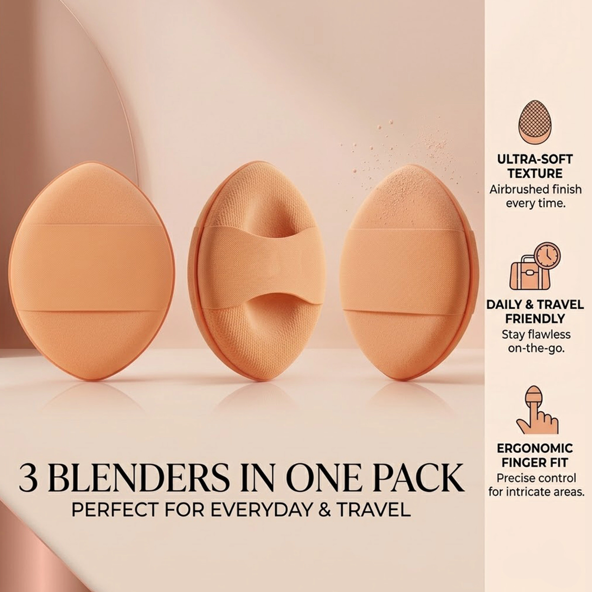 Pursonic Women's Precision Makeup Applicator Finger Beauty Blenders 3-Pack