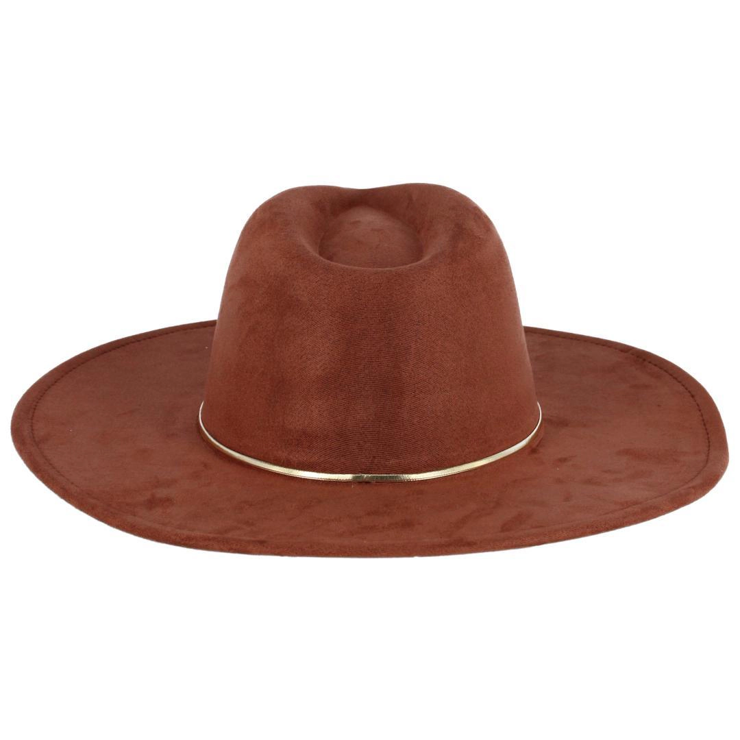 David & Young Women's Faux Suede Fedora Hat with Gold Hatband