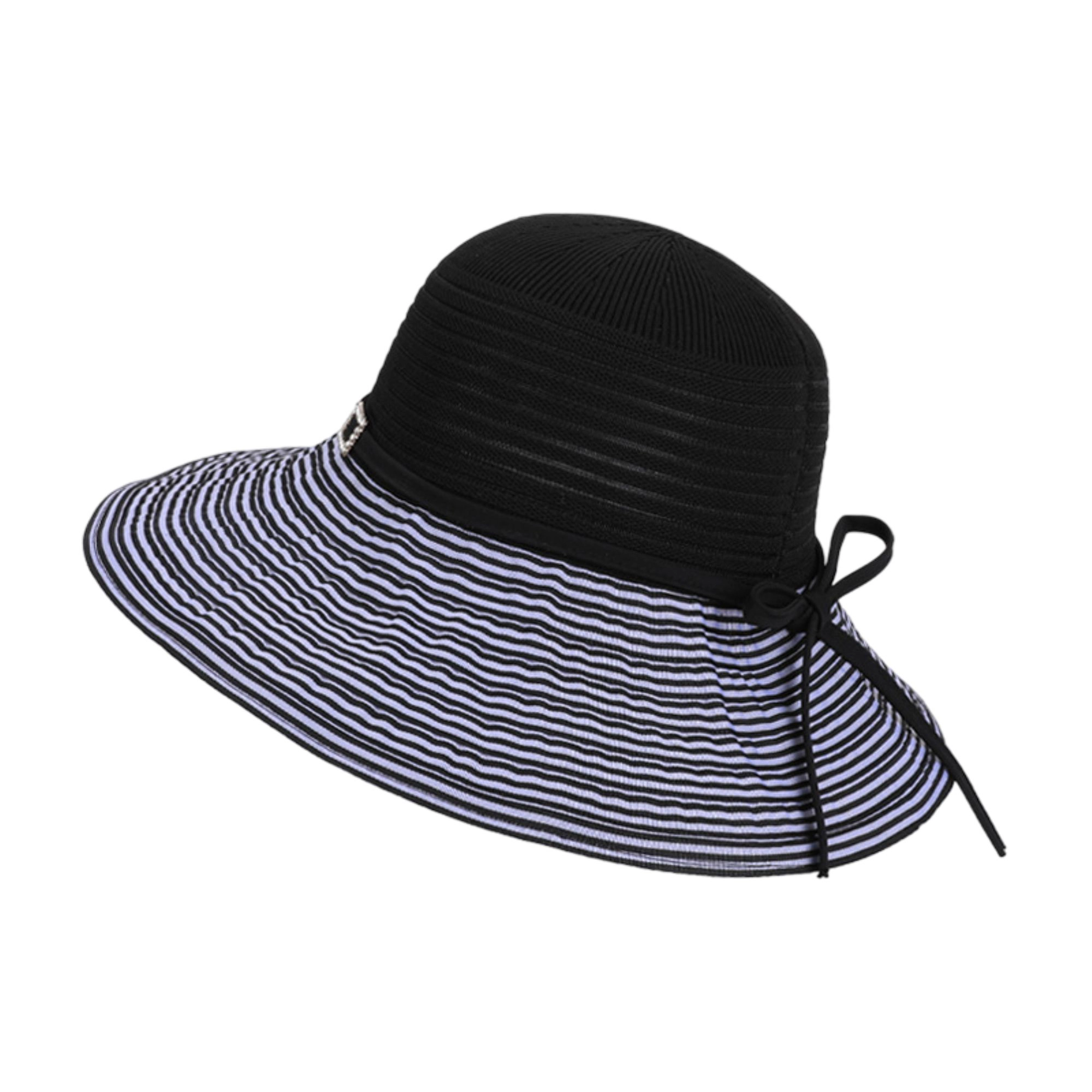 Anna-Kaci Womens Wide Brim Straw Sun Hat with Contrast Stripe Bow Detail Lightweight Beach
