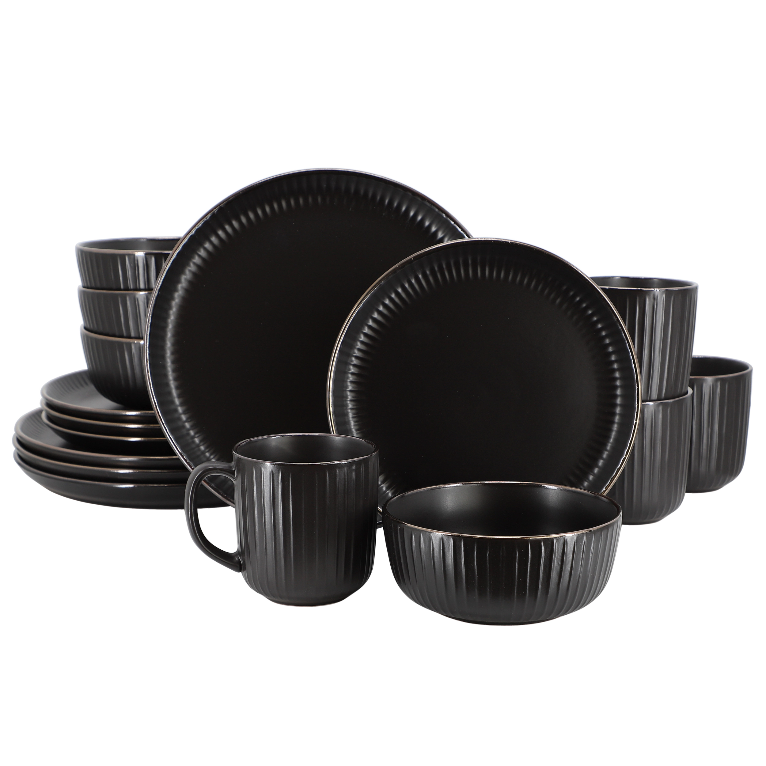 Elama Leo 16 Piece Stoneware Dinnerware Set In Black