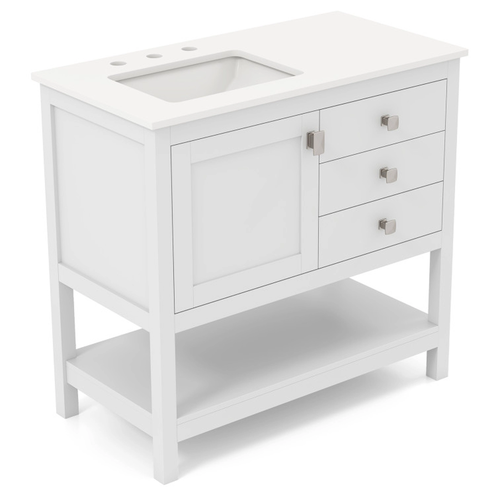 SUGIFT Freestanding Bathroom Vanity Floor Storage Cabinet with Ceramic Sink 36-in Wide 200-lb Capacity White