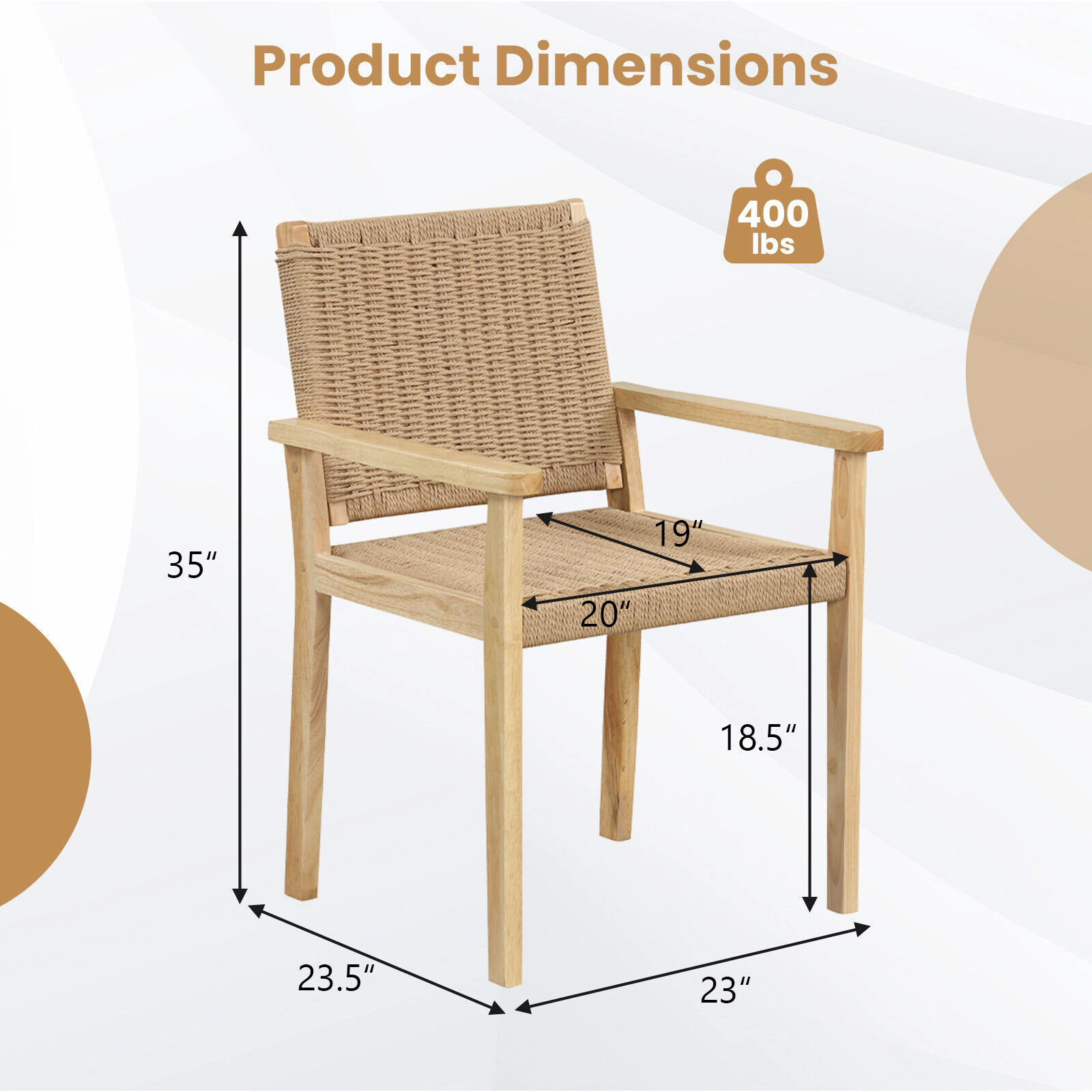 SUGIFT Indoor Outdoor Rubber Wood Dining Armchair Set of 2 400-lb Capacity 23.5-in Wide 18.5-in Seat Height Natural