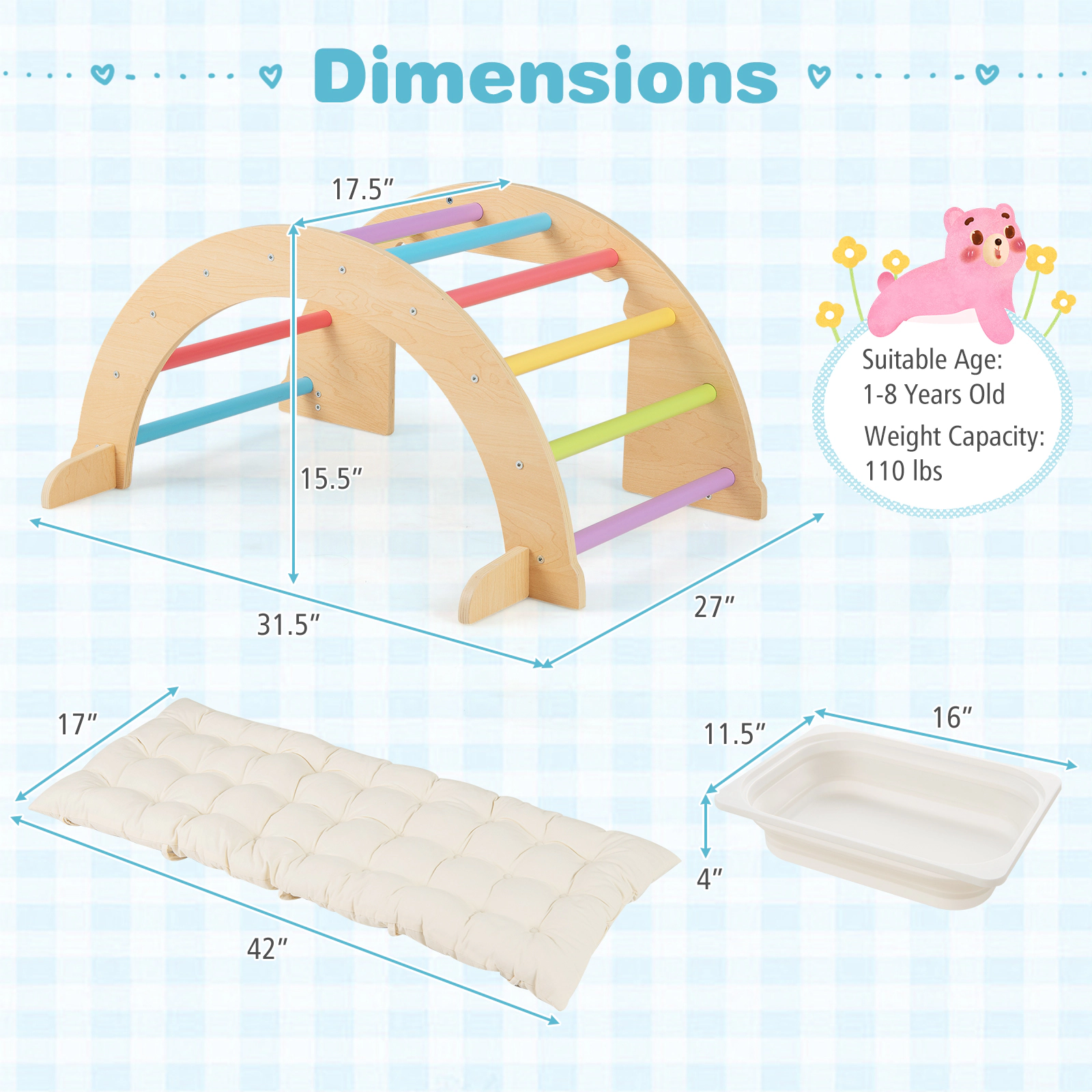 LJG 6 1 Kids Climbing Arch Playset with Removable Cushion and Stoppers