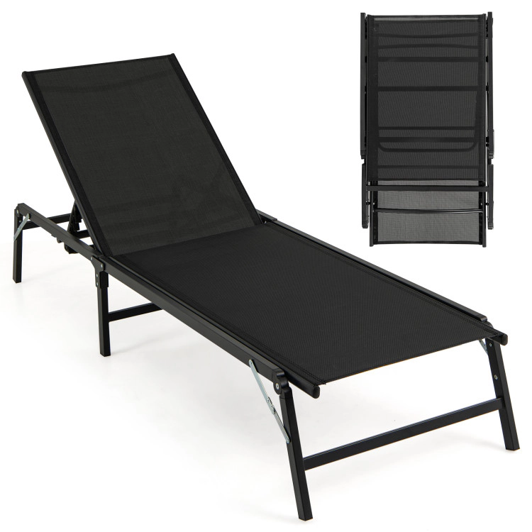 Hivvago Chaise Lounge Chair Set Of 2 Foldable Patio Lounge Chairs-Black