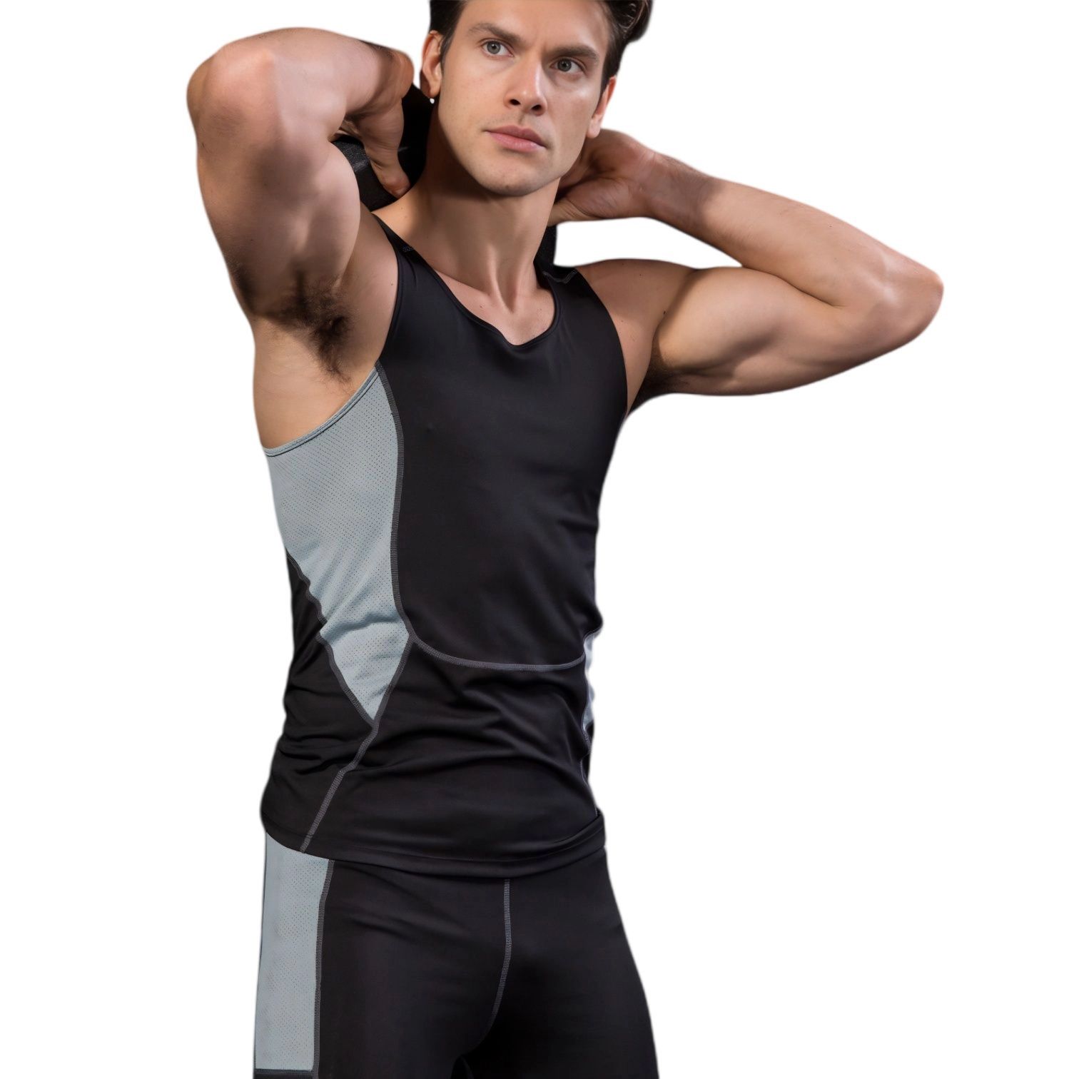Anna-Kaci Men's Sleeveless Compression Tank Top with Mesh Panels and Stretch Moisture-Wicking Fabric