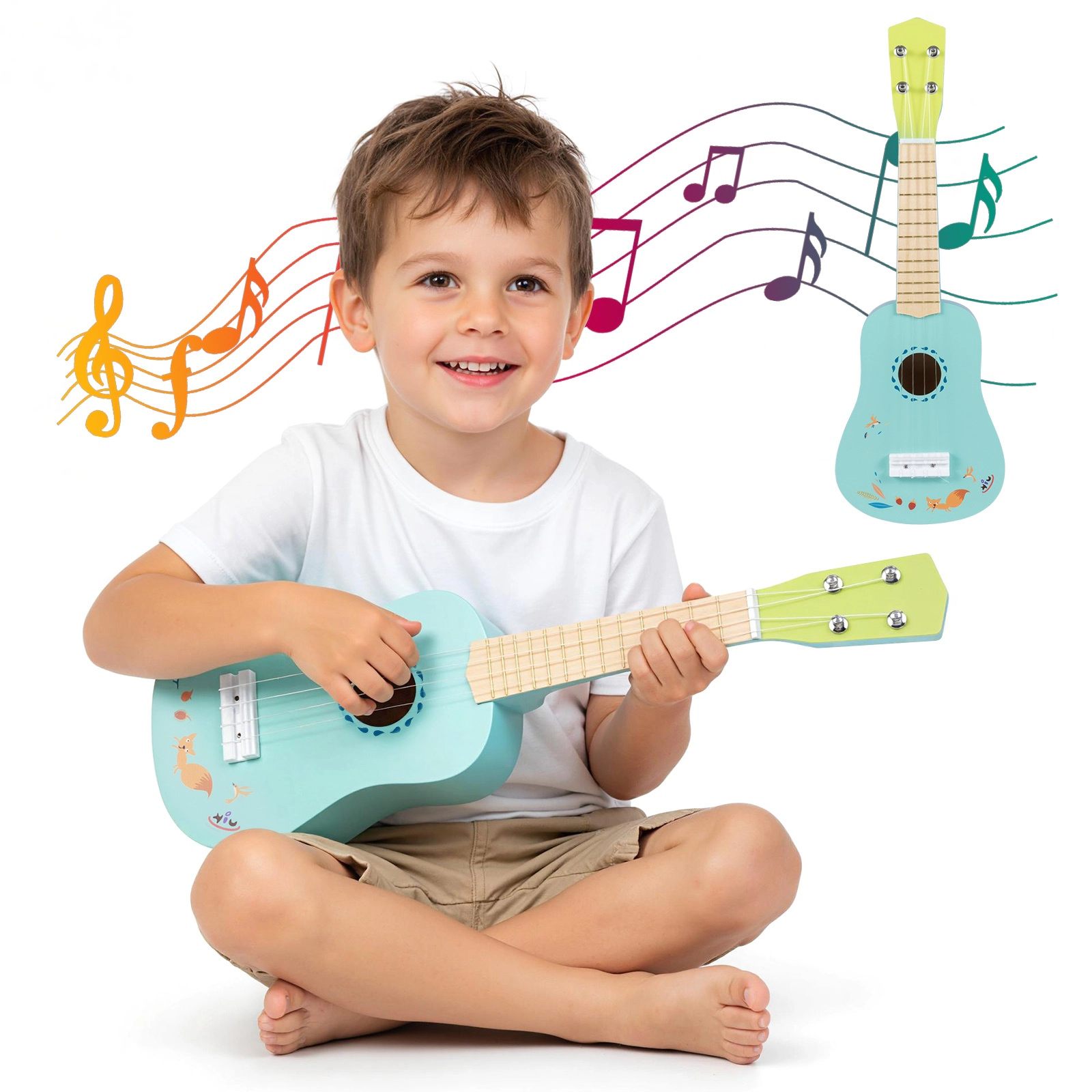SUGIFT Kids 21-in Ukulele Guitar Basswood Body Okoume Neck 4 Nylon Strings 1-lb Lightweight Ages 3+ Light Blue