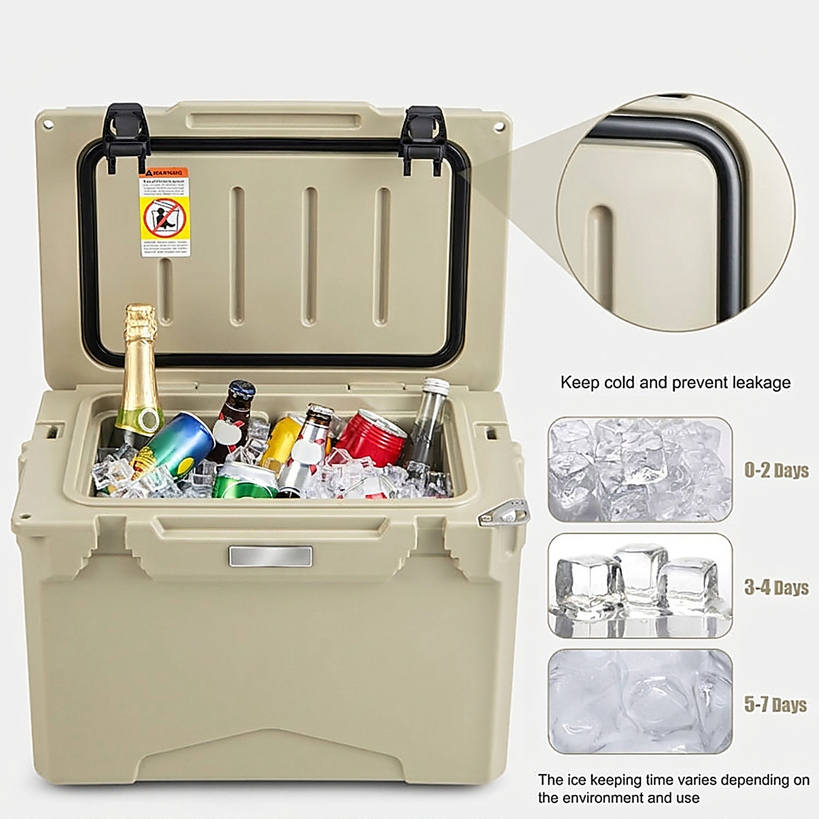 SUGIFT 25 Qt Hard Cooler with Aluminum Handle and Cup Holders 220-lb Capacity 21.5-in Body Charcoal Tan Single Unit