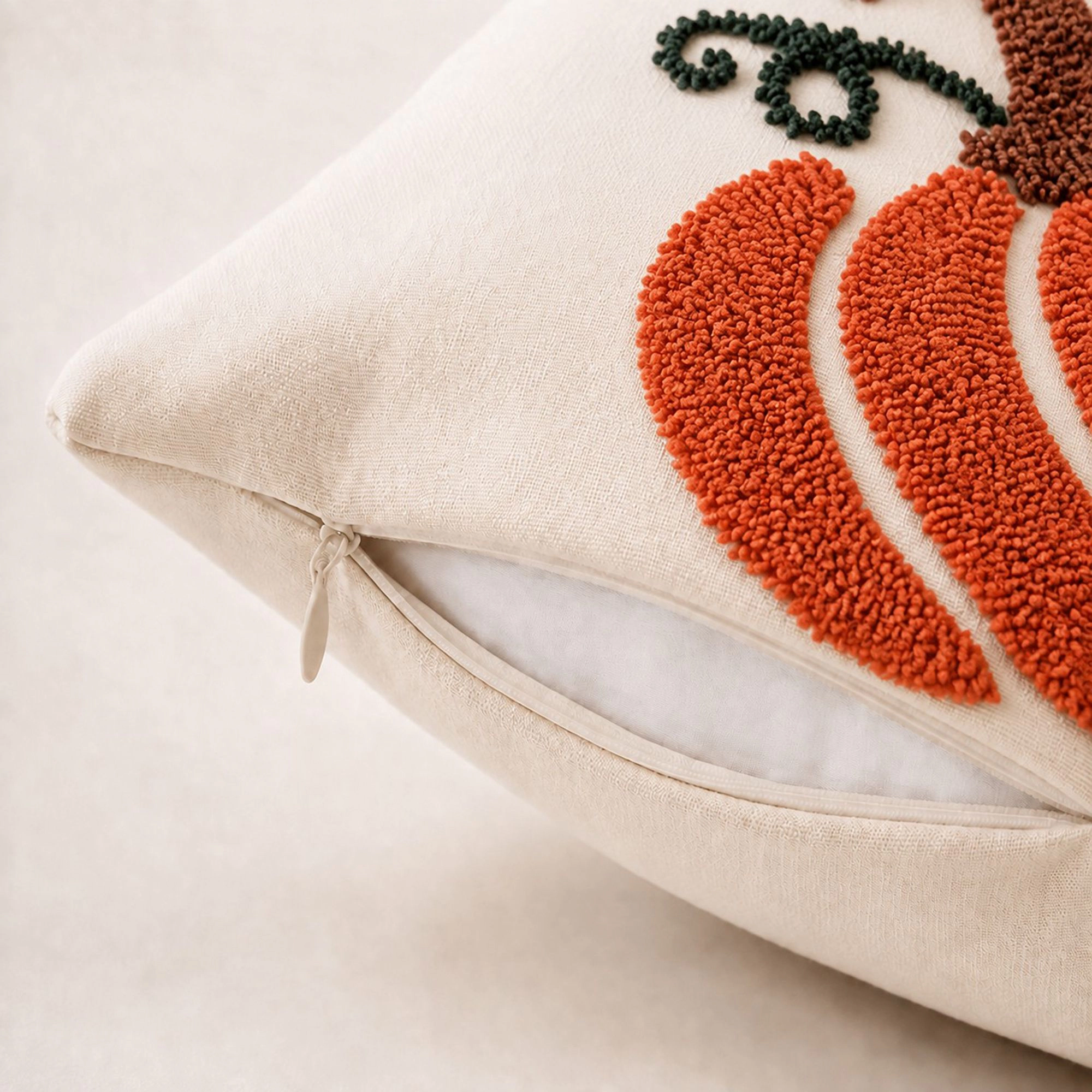 Alilang Fall Thanksgiving Tufted Pumpkin Vine Decorative Throw Pillow Cover