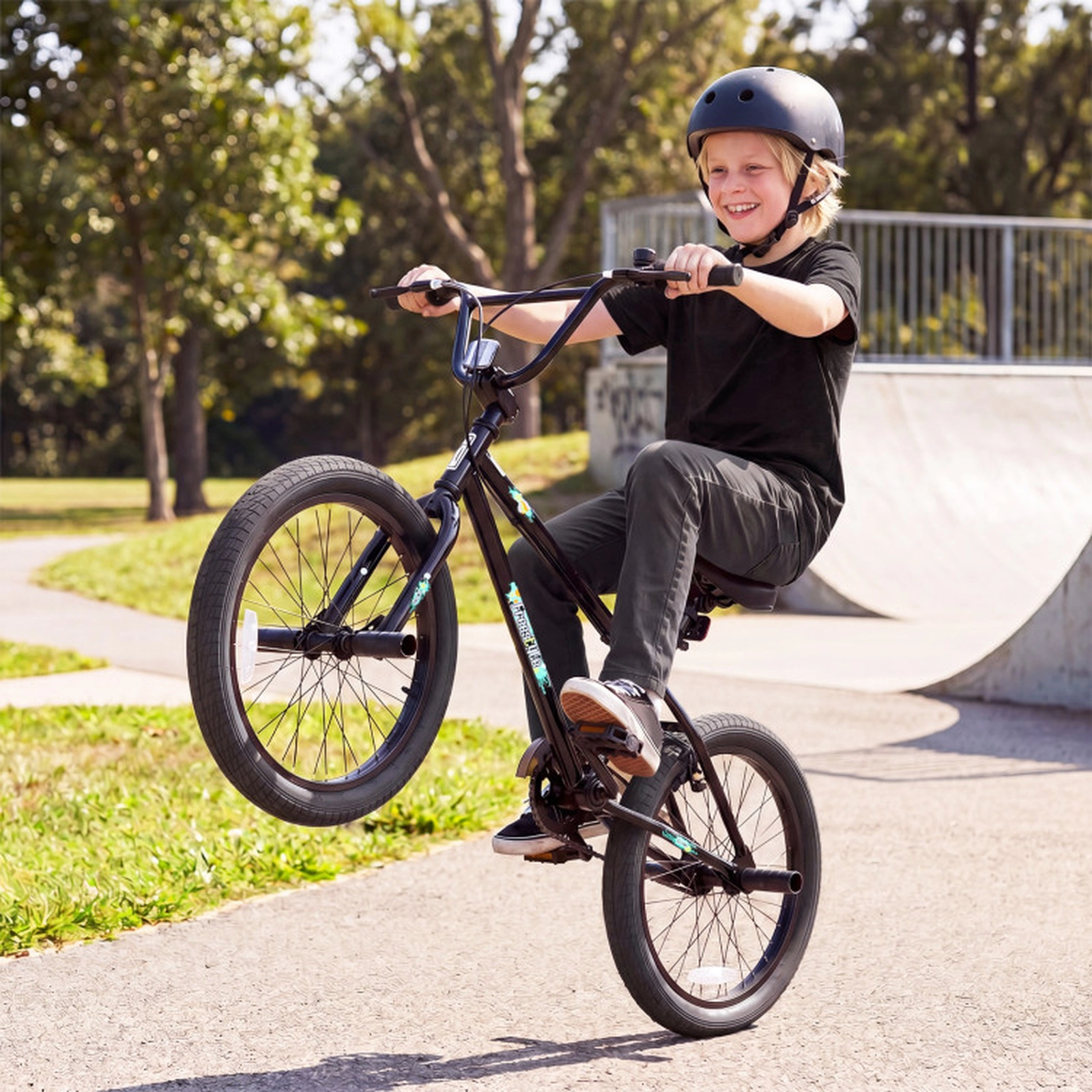 SUGIFT Black 360 Degree Steering 4 Metal Pegs and Adjustable Seat Kids 20 Inch BMX Bike