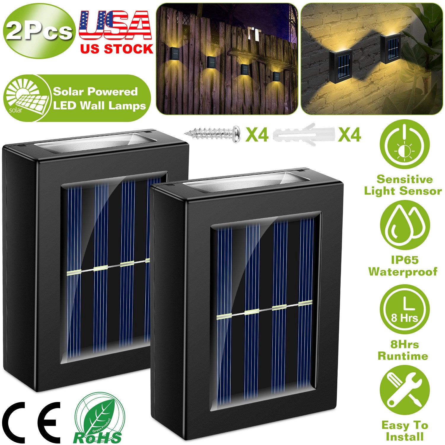GBruno Solar 2-LED Deck Lights Outdoor Waterproof