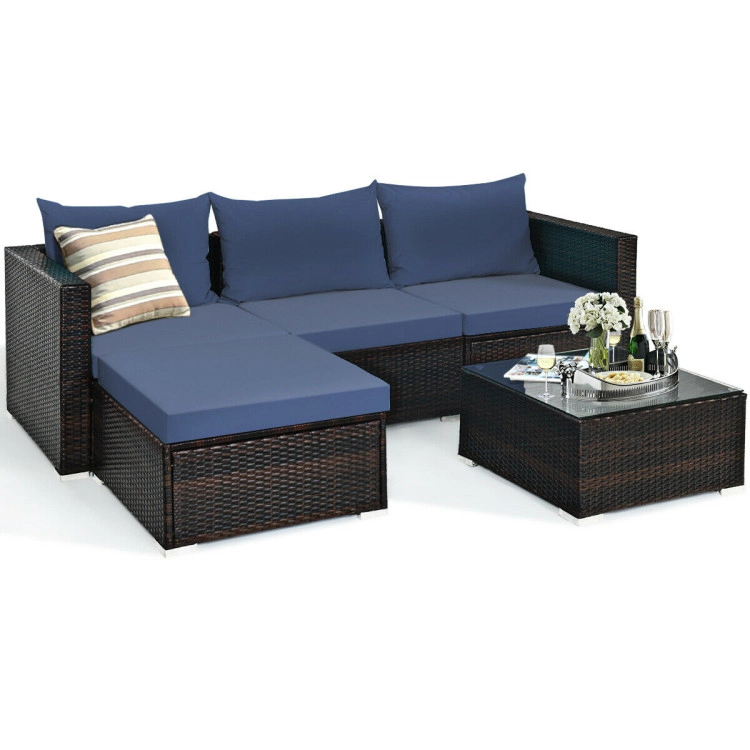 Hivvago 5 Pieces Patio Rattan Sectional Furniture Set With Cushions And Coffee Table