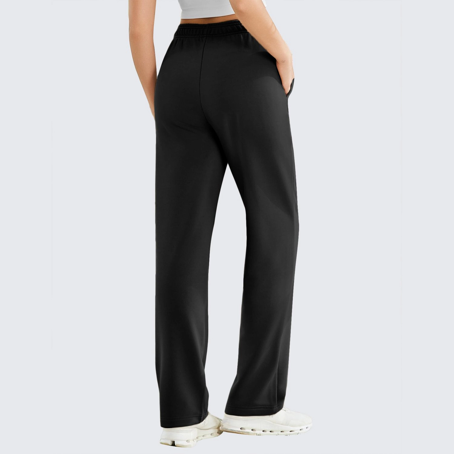 Pinspark Womens Soft Wide Leg Sweatpants Fall Elastic Waist Straight Lounge Pants