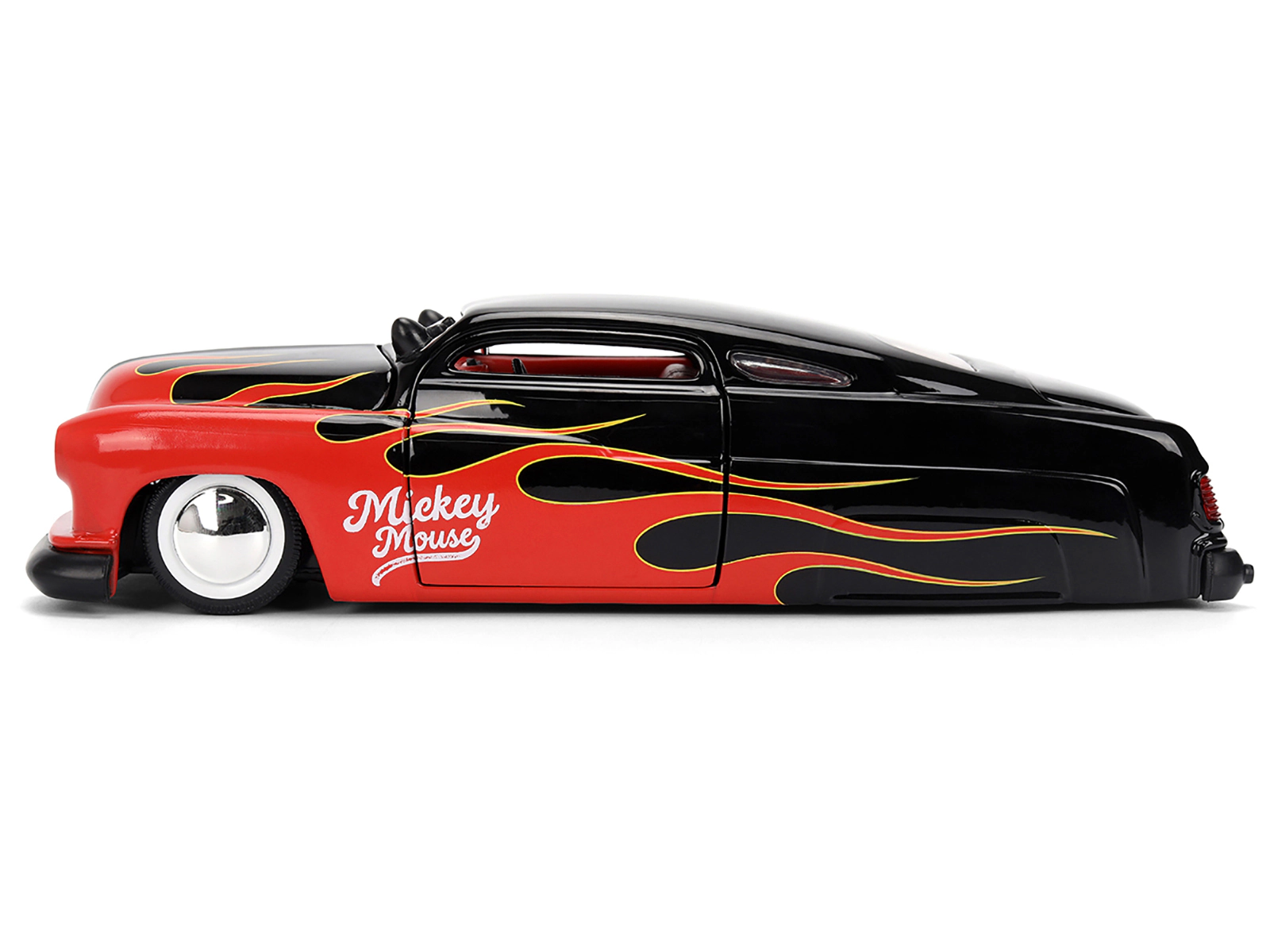 Jada 1951 Mercury Coupe Black with Flame Graphics and Red Interior and Mickey Mouse Diecast Figure "Disney's