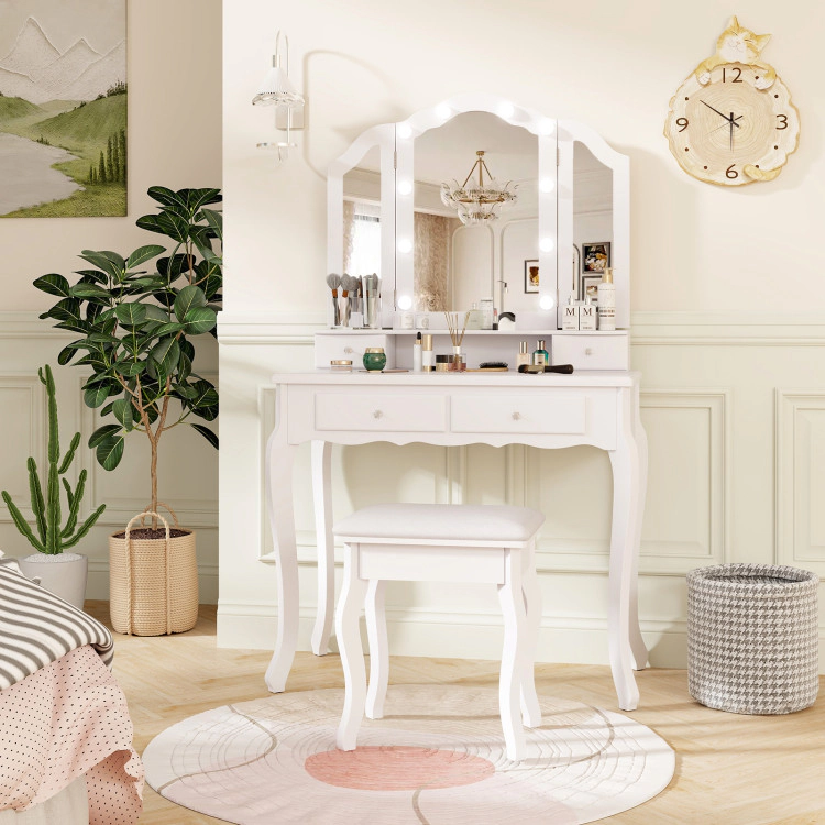 Hivvago Makeup Vanity Table Set With Lighted Mirror And Drawers