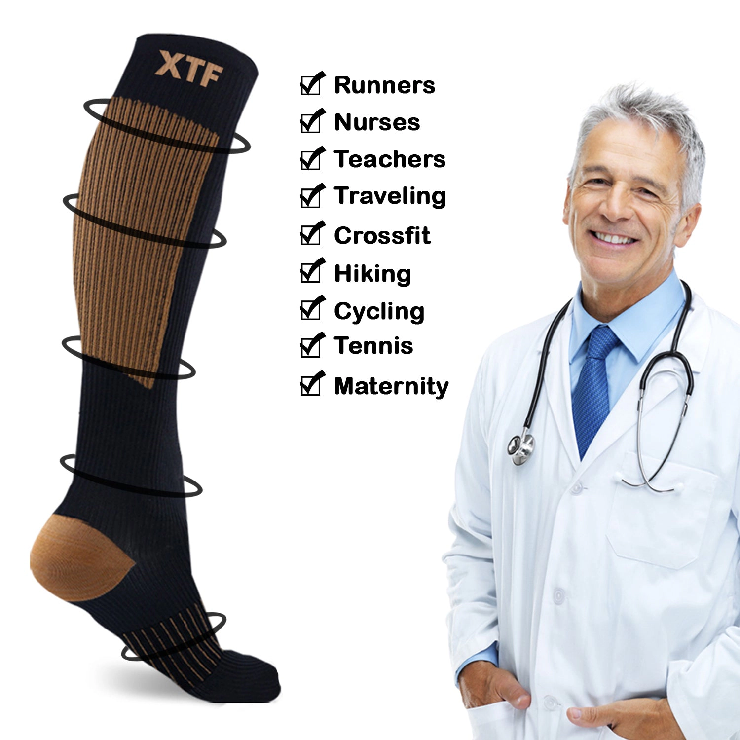 Extreme Fit Copper Compression Socks - 6 Pair