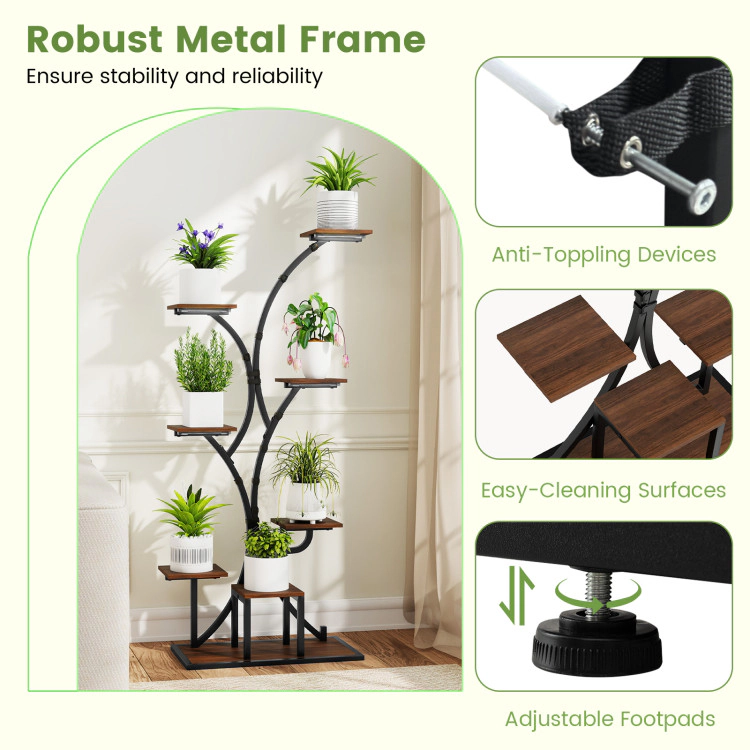 Hivvago Indoor Plant Stand with Grow Lights 58" Tall 8-Tier Corner Metal Plant Shelf