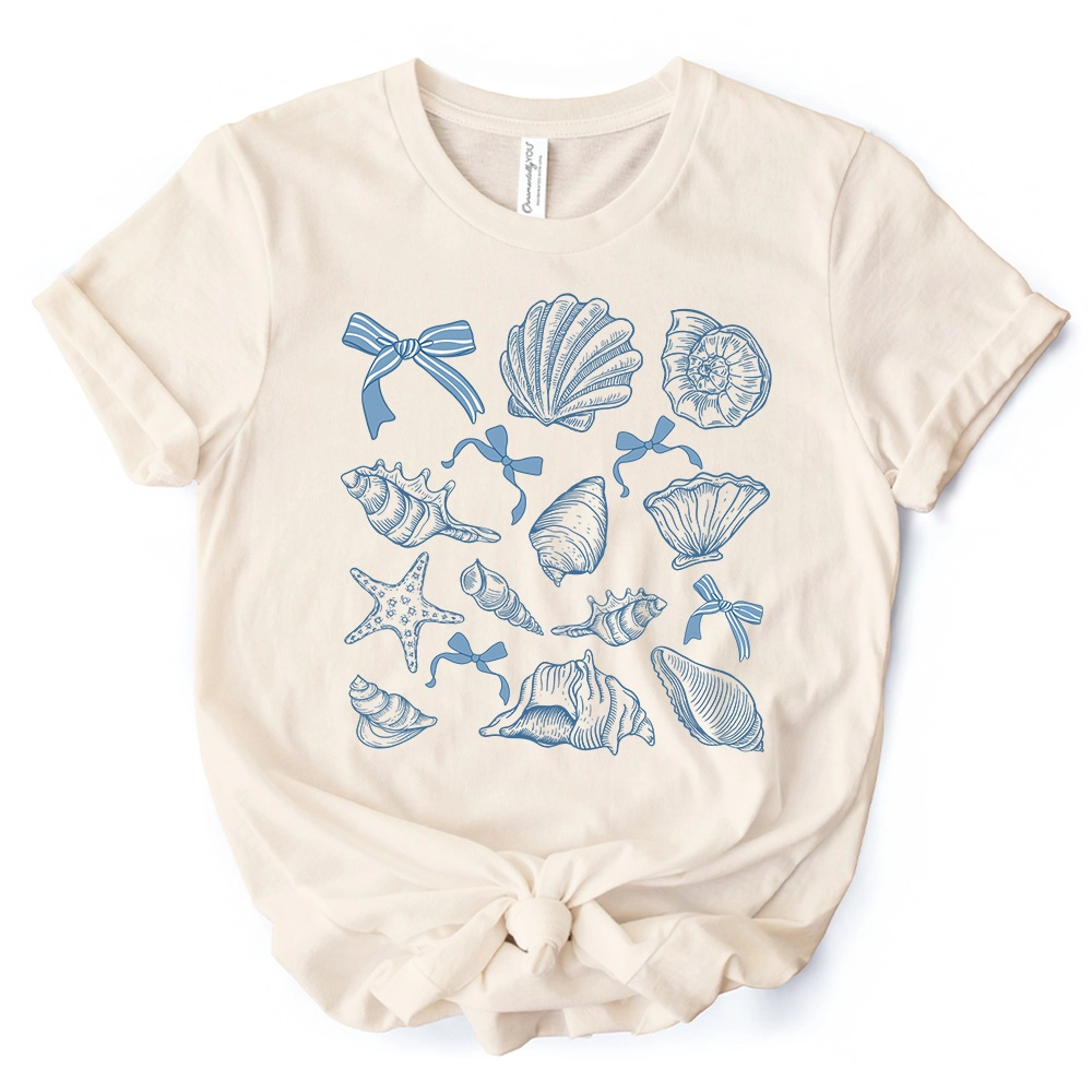 OrnamentallyYou Womens Coquette Seashell Summer Vibe T-Shirt