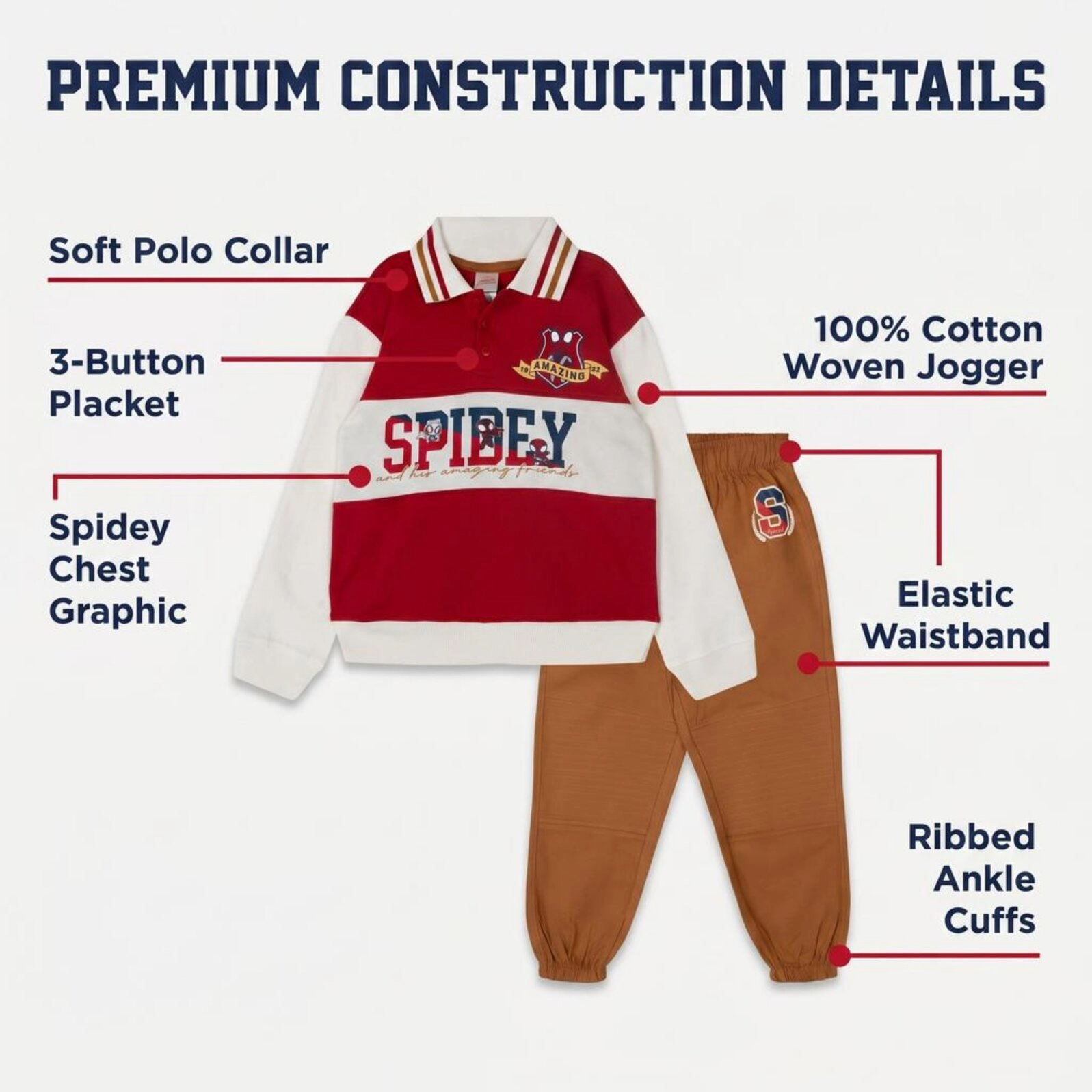 Marvel Spidey and His Amazing Friends Boys' Varsity 2-Piece Polo Pants Set