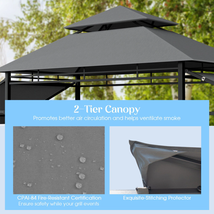 Hivvago 13.5 x 4 Feet Patio BBQ Grill Gazebo Canopy with Dual Side Awnings