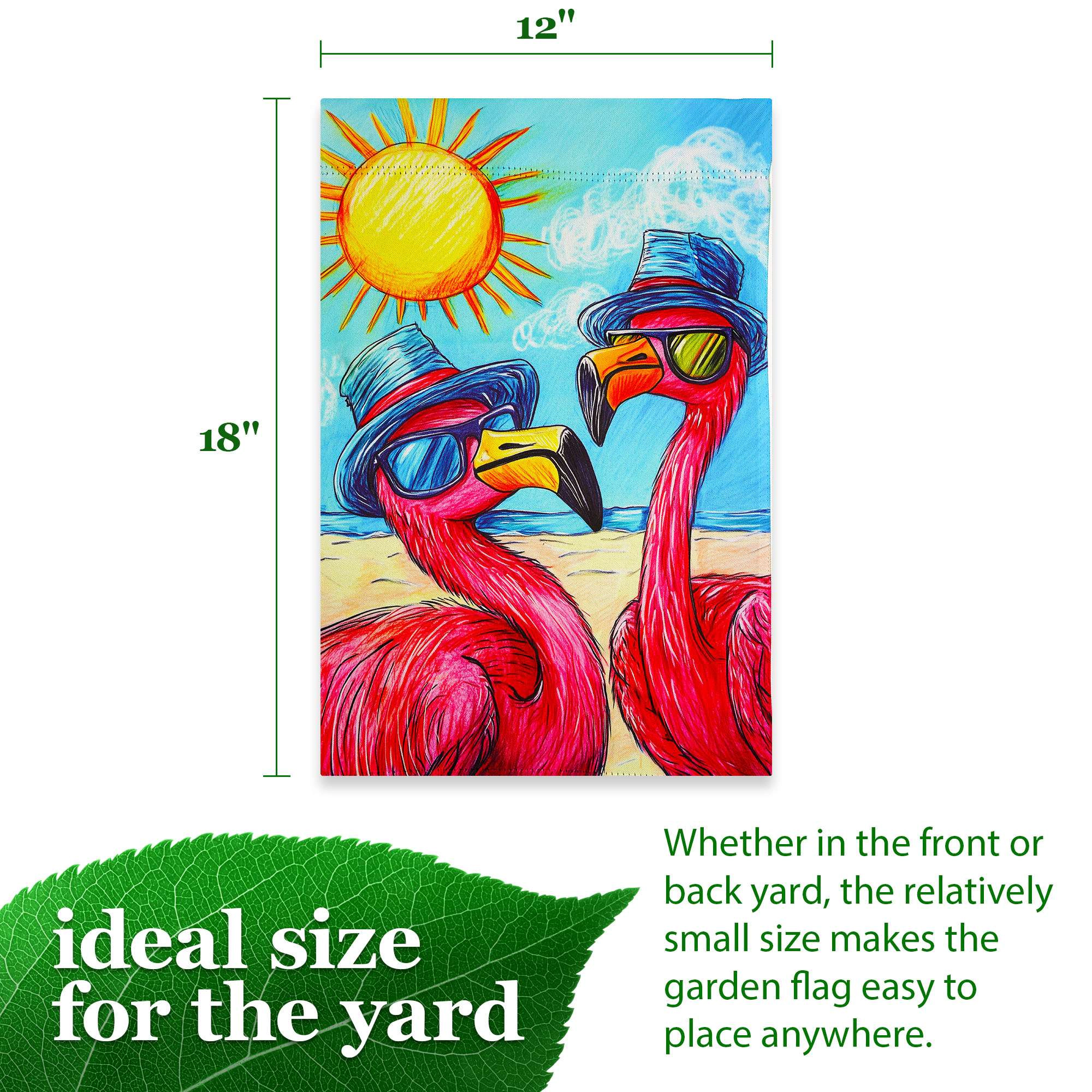 G128 Flamingo Beach Garden Flag 12x18 In Double-Sided Summer Yard Decoration