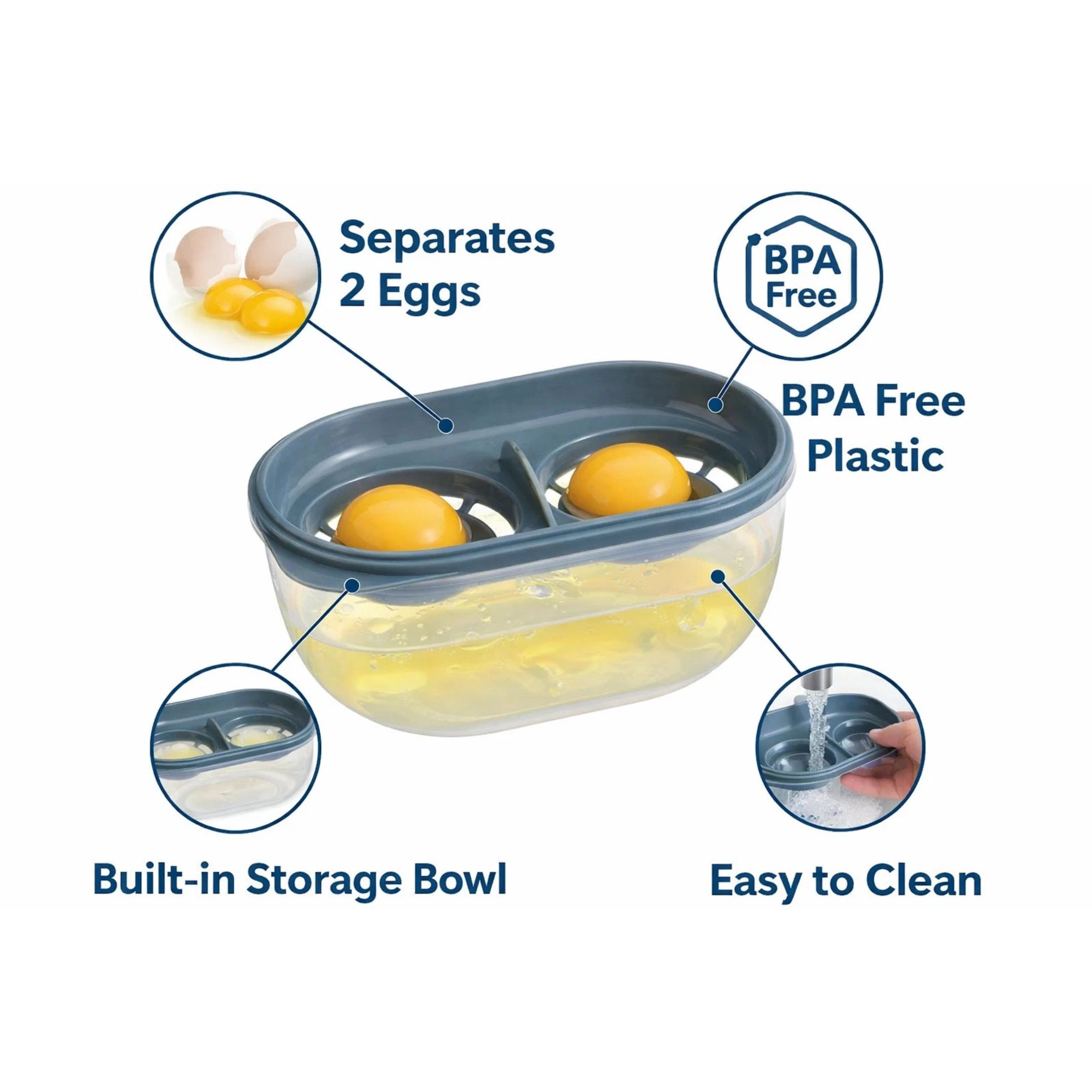 Home Collection Double Egg Separator with Storage Bowl BPA-Free Yolk & Egg White Divider