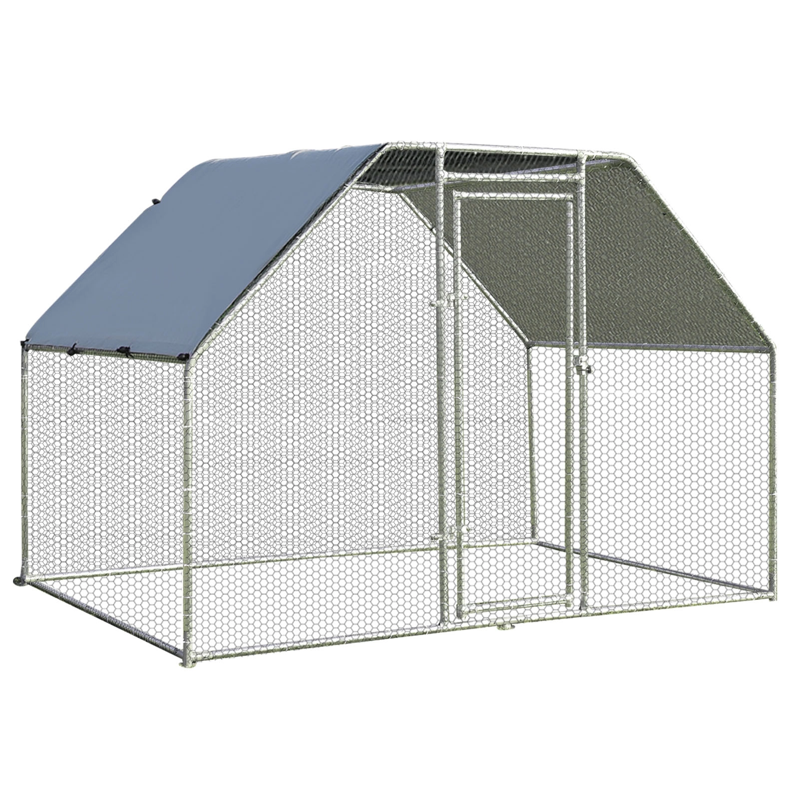 SUGIFT 9.5-ft x 6.5-ft Gray Walk-in Chicken Run Cage with PVC Coated Wire Mesh and Lockable Steel Door