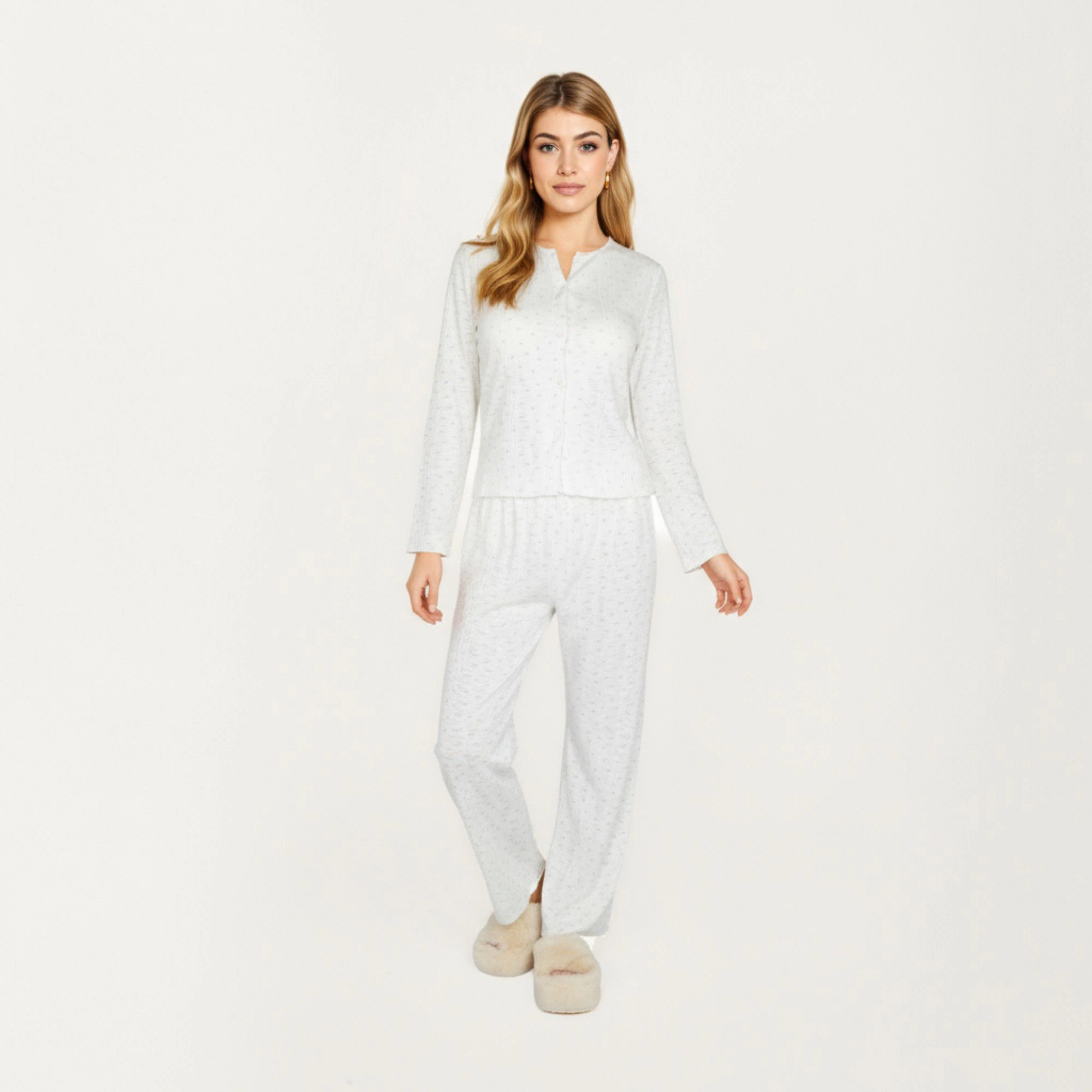 Anna-Kaci Women's 2-Piece Top with Built-In Chest Pads and Relaxed Fit Pants Pajama Set Soft Textured Fabric