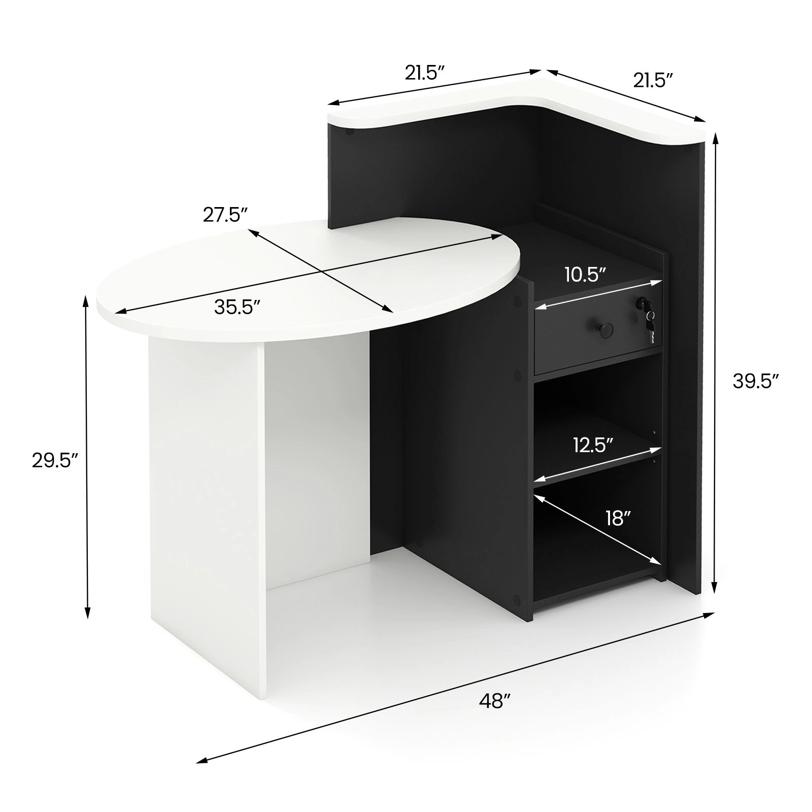 SlickBlue Reception Desk with Storage Shelves and Drawer