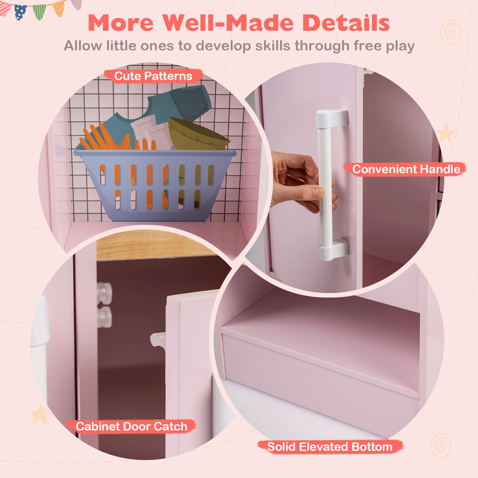 SUGIFT Dual-Sided Kids Play Kitchen with Water Dispenser and Range Hood Ages 3+ White/Pink