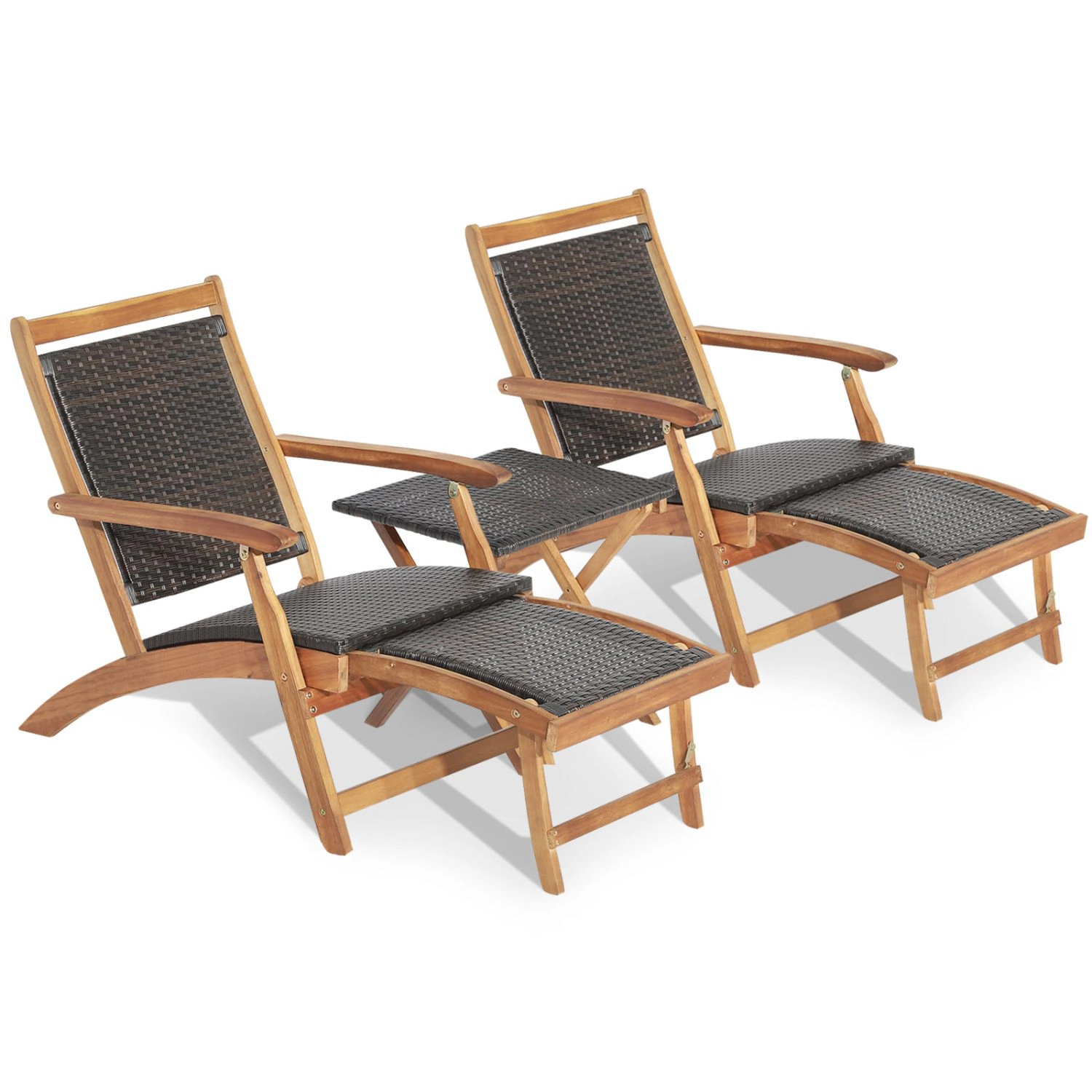 SlickBlue Unisex 3-Piece Patio Rattan Lounge Chair Set with Table