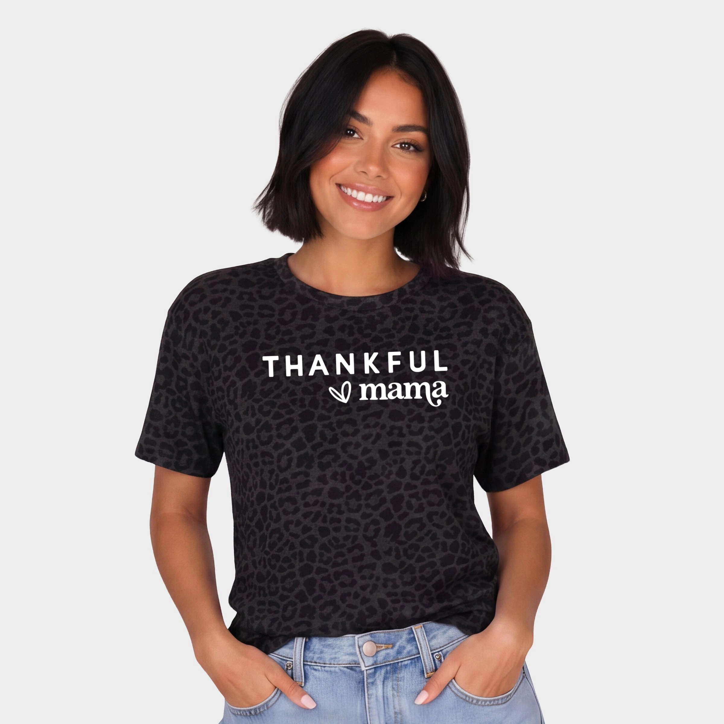 Simply Sage Market - Women's Leopard Print Tee Thankful Mama Bold Heart