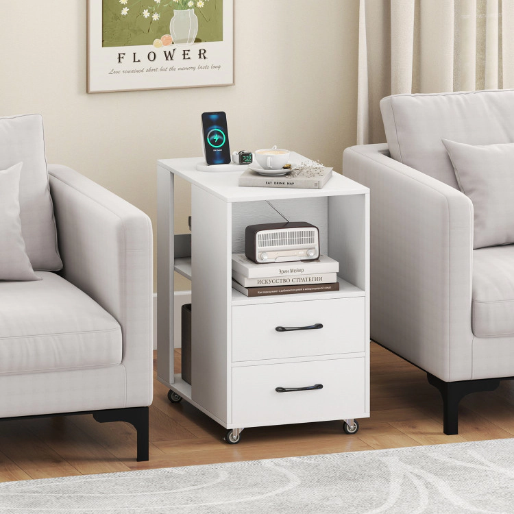 Hivvago End Table With Built-In Charging Station Sofa Side Bedside On Wheels