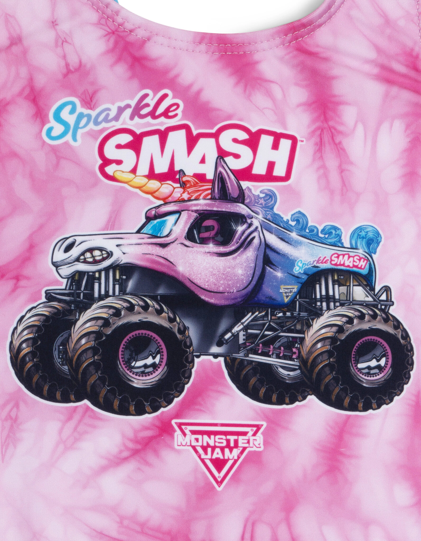 Monster Jam Sparkle Smash Girls' One Piece Bathing Suit UPF 50+