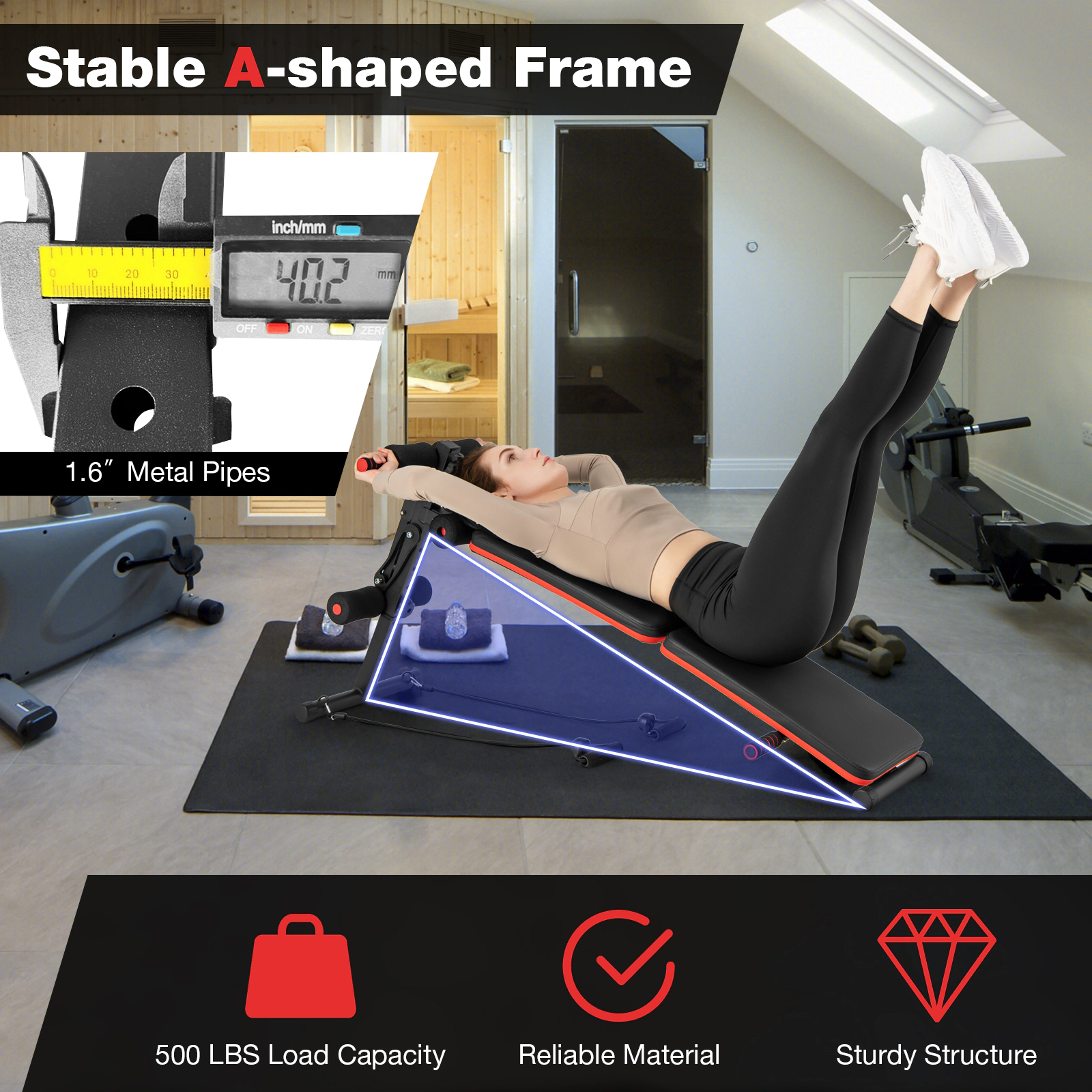 SUGIFT Red and Black 330-lb Capacity 4-Position Adjustable Foldable Sit Up Workout Bench with Padded Support