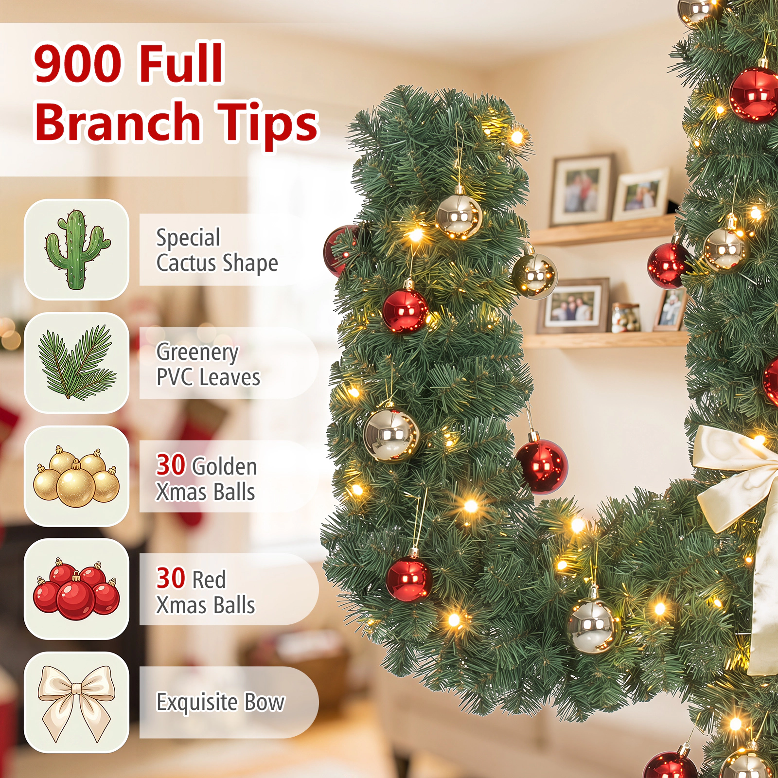 Costway 7 FT Pre-Lit Cactus Christmas Tree with 160 LED Lights Green