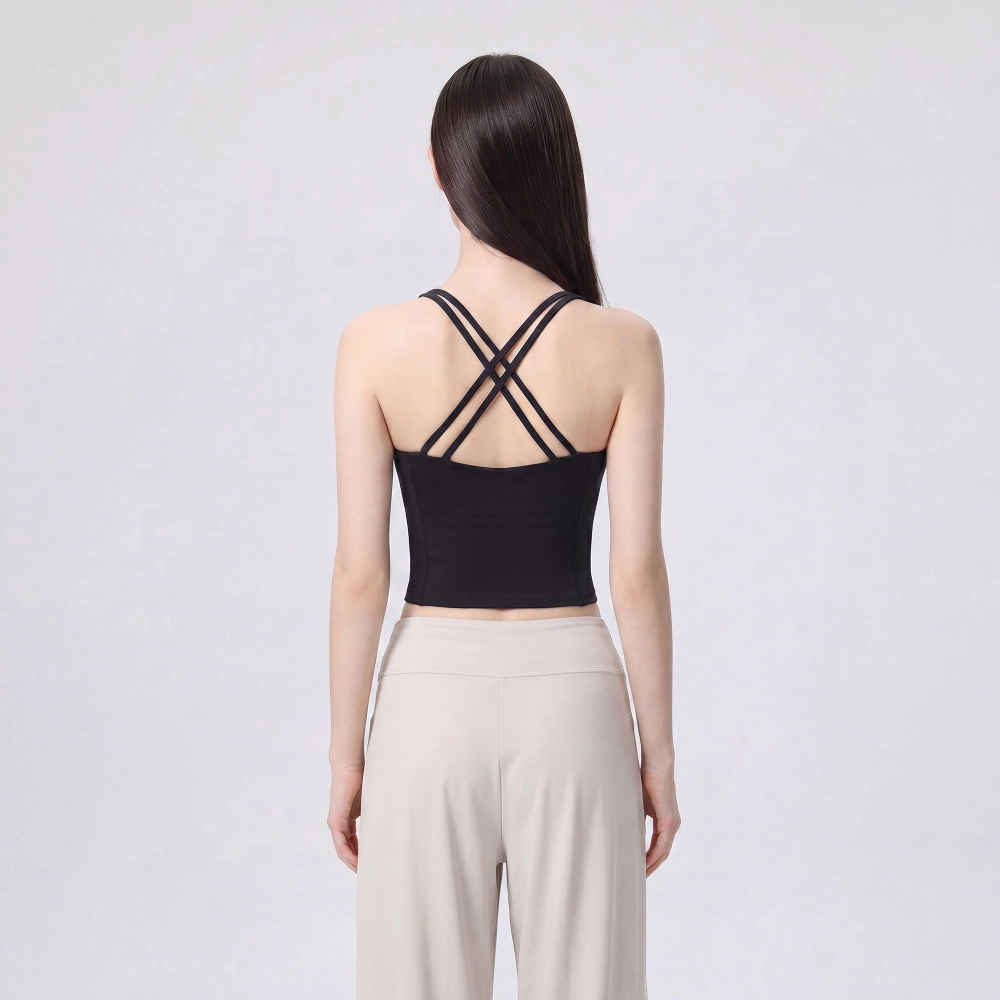 Anna-Kaci Women's Cropped Yoga Tank Top with Built-In Padding Scoop Neck Wide Strap Fitted Activewear