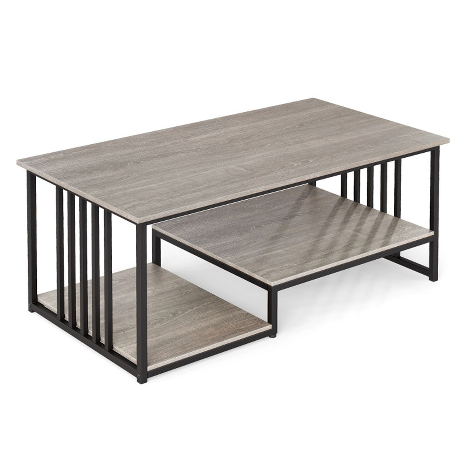 SUGIFT 43.5-in 2-Tier 110-lb Capacity Oak Rustic Wood Grain Coffee Table with Open Shelf and Metal Frame
