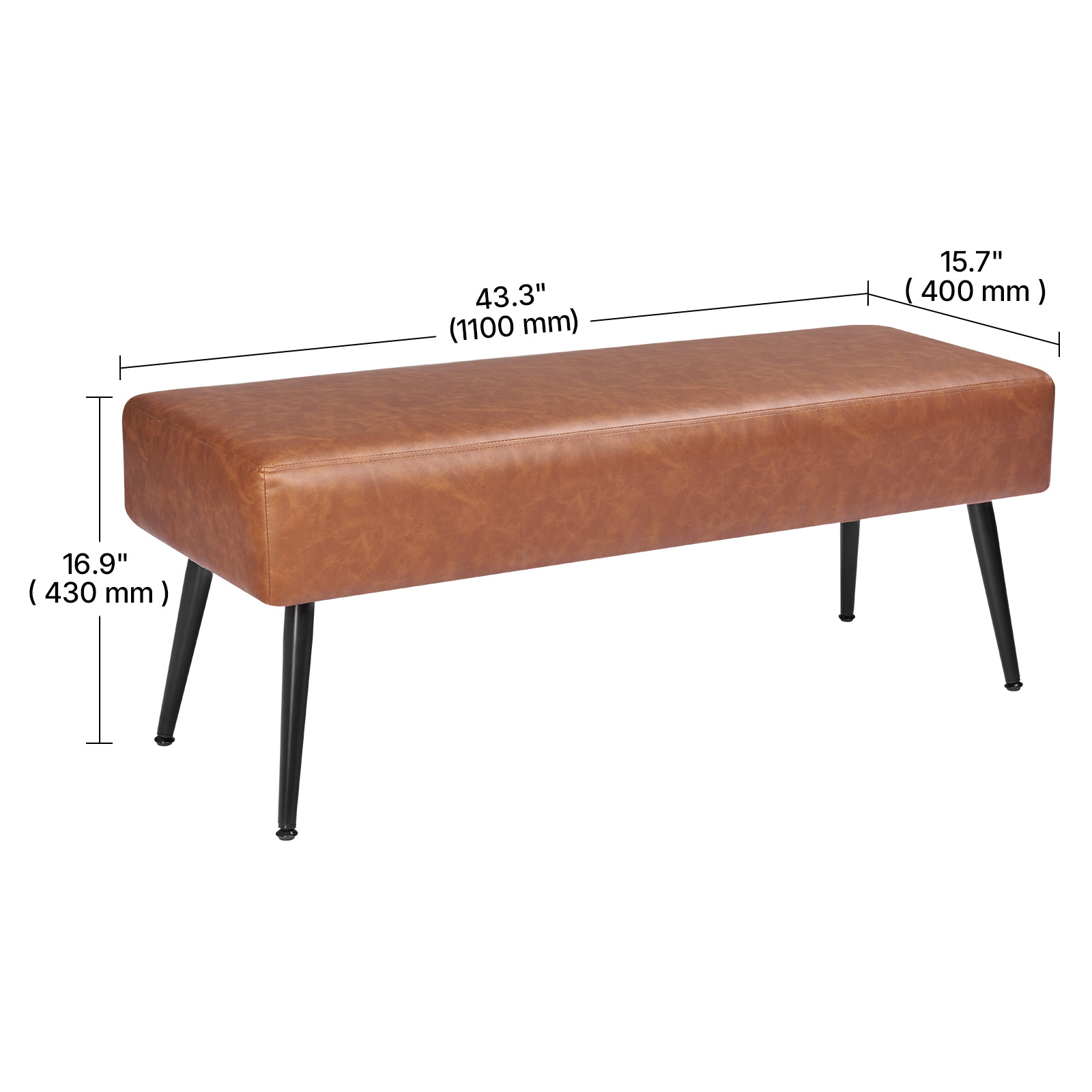 HONGGE Upholstered Leather Bench with Legs for Entryway, Shoe Bench Seat for Living Room, Dining Room, End of Bed