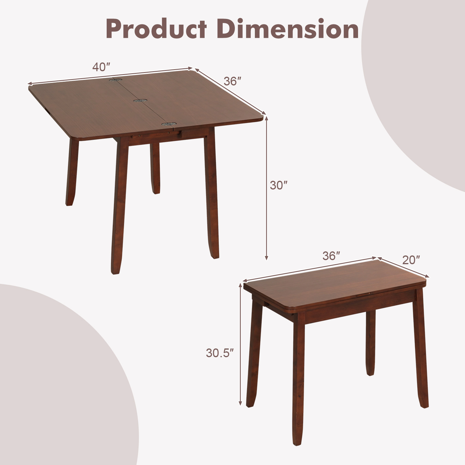 LJG Mid Century Folding Dining Table for 4 People Extendable Kitchen Table with Hidden Storage