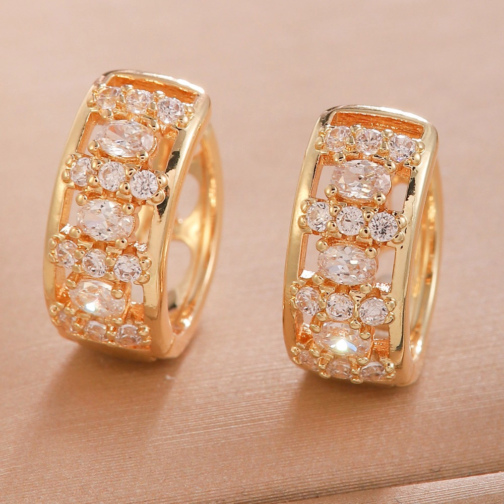 Paved Sparkling Cubic Zirconia Hollow Click Top Hoop Earring