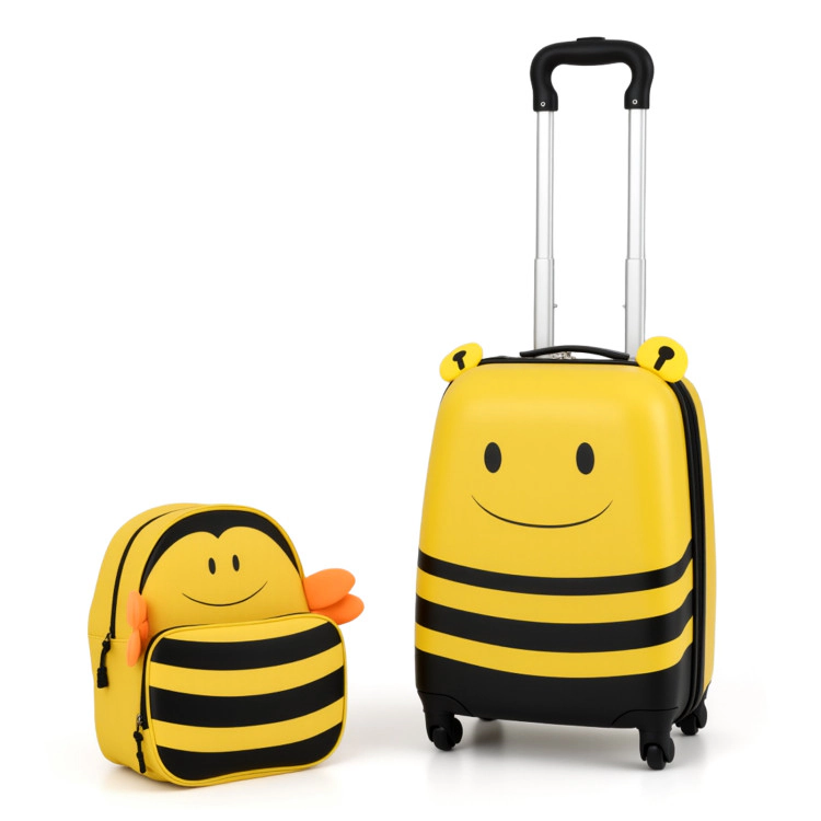Hivvago 2 Pieces Kids Luggage Set on Wheels with Anti-Lose Rope and Retractable Rod