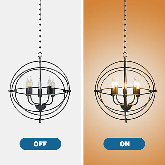 SUGIFT 5-Light Pivoting Interlocking Rings Iron Orb Chandelier 20-in x 20-in 55-in Drop E12 Sockets Black
