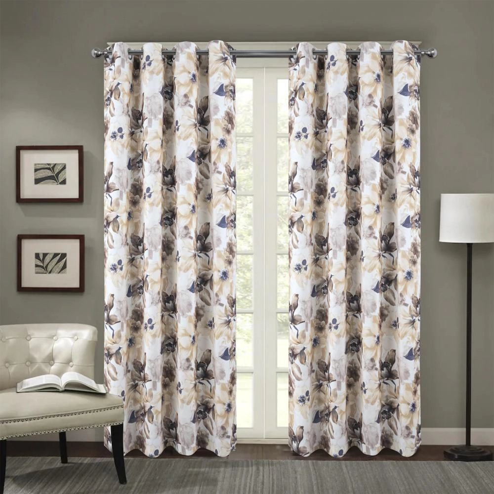 RT Designers Collection Eden Printed Blackout Grommet Window Curtain Panel 54" x 84" Taupe