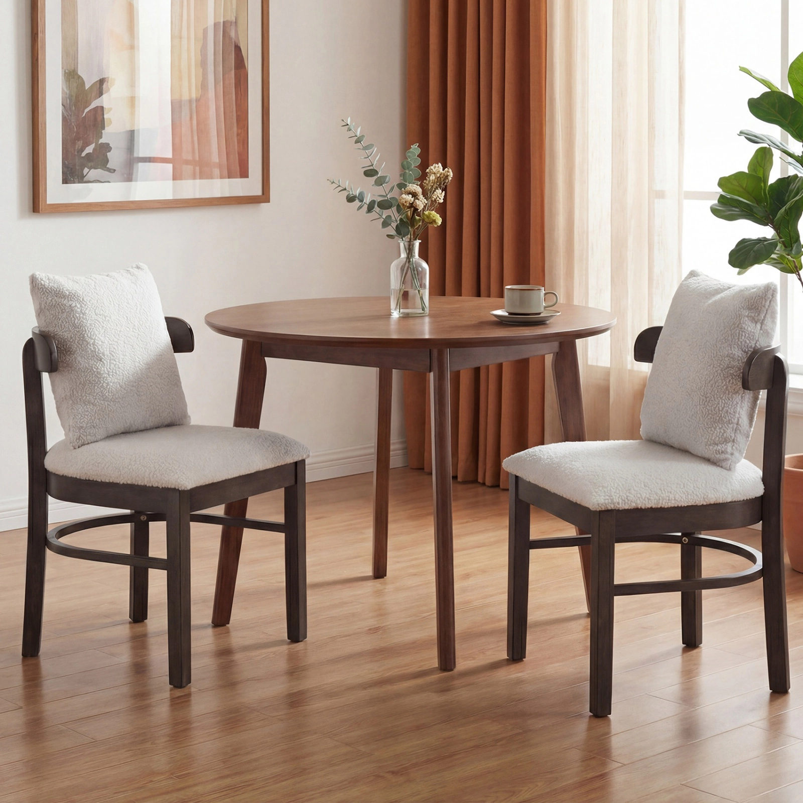 SUGIFT Fabric Upholstered Wood Dining Chairs Set of 4 with Removable Pillow 330-Lb Capacity Gray + Brown