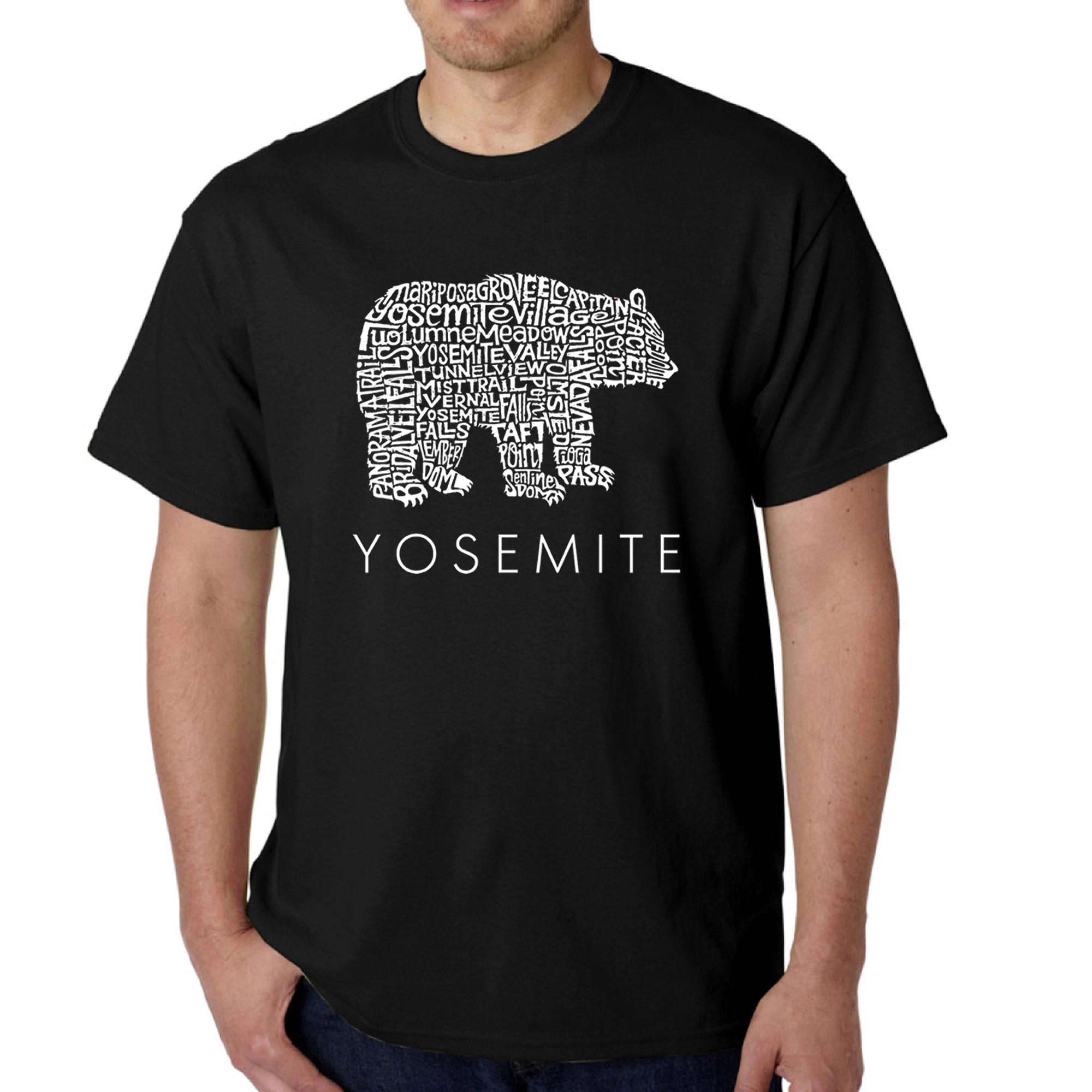 LA Pop Art Men’s Yosemite Bear Word T-Shirt - 100% Cotton Crew Neck, Regular Fit, Short Sleeve