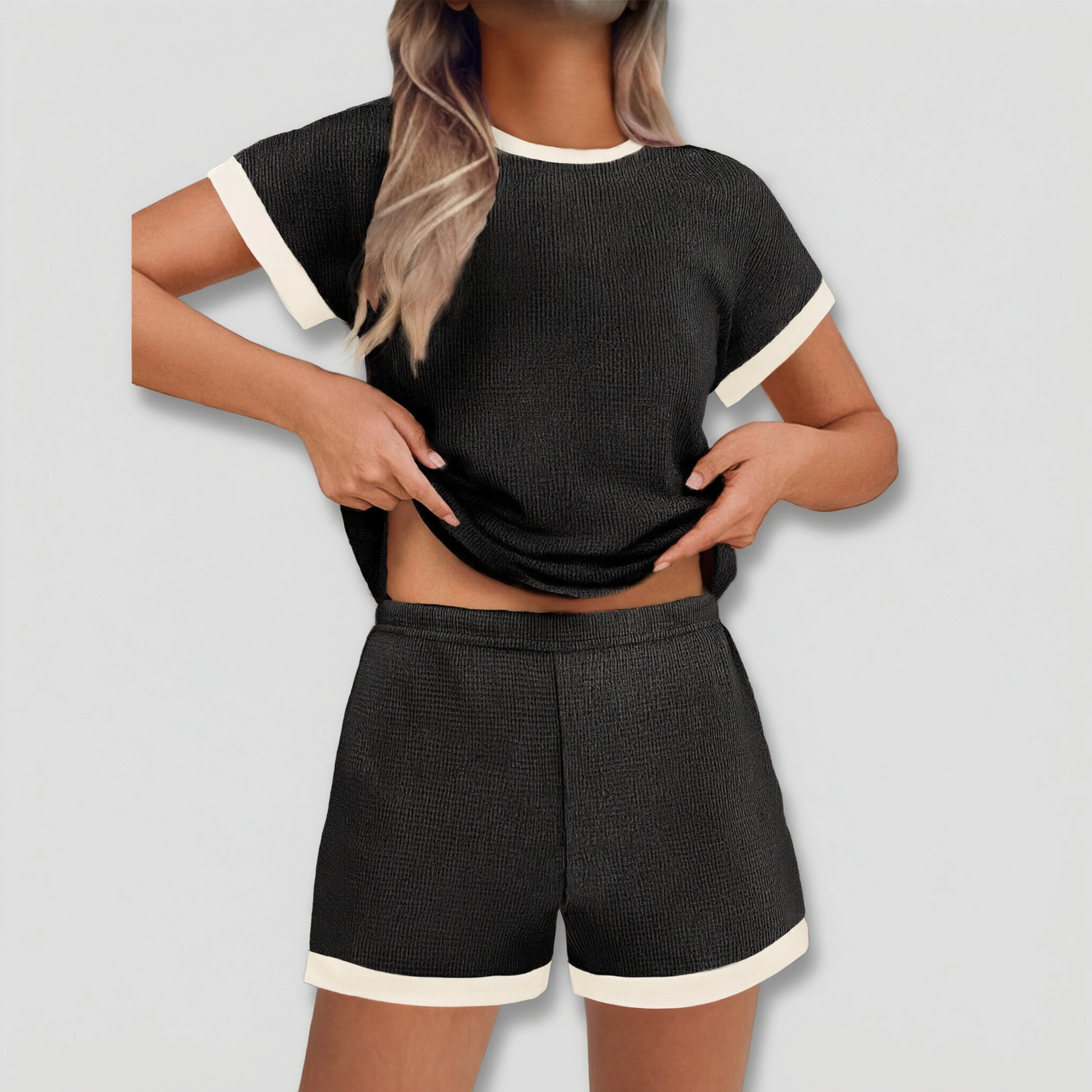 Ekouaer Women's Crew Neck Short Sleeve Striped Top & Shorts Set