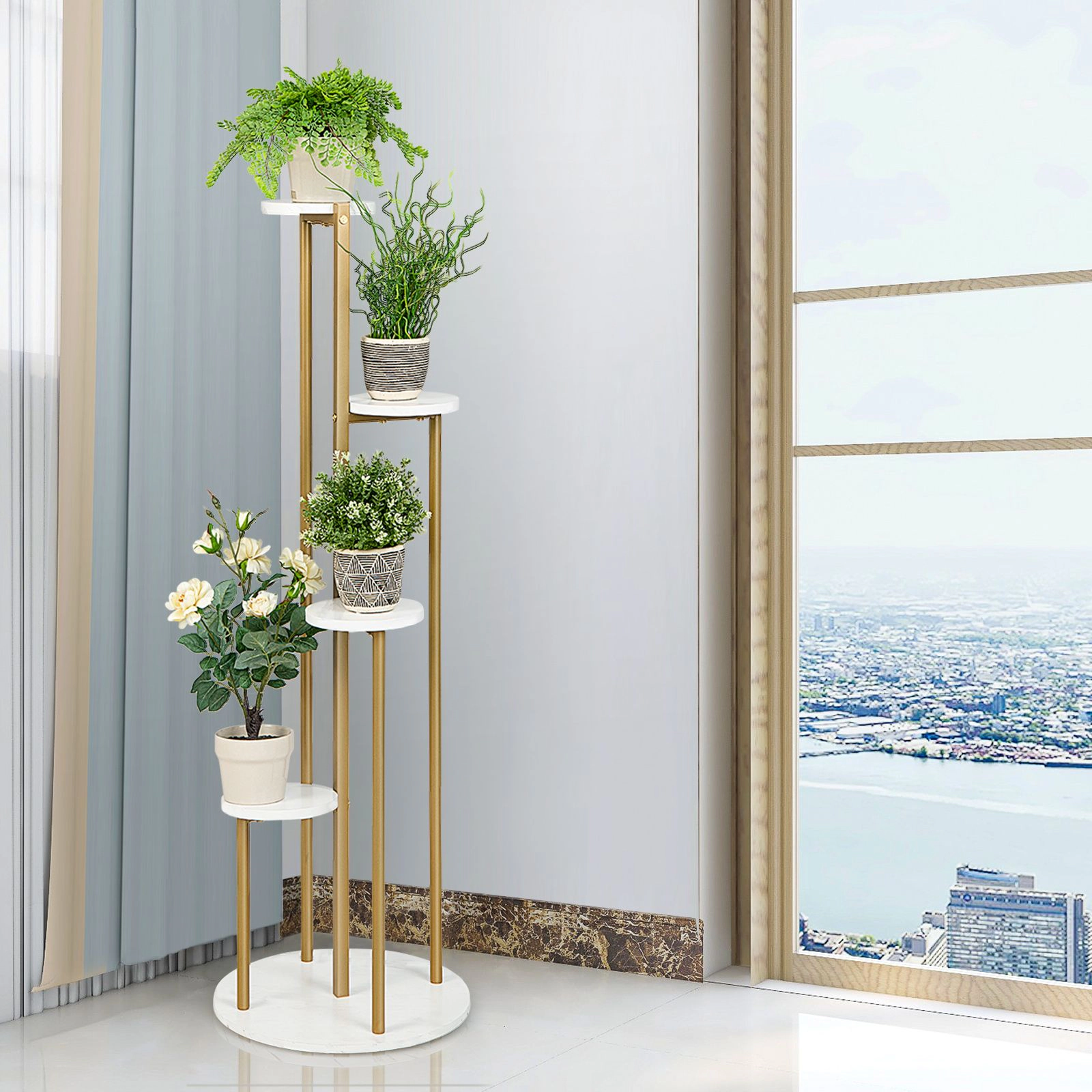 SlickBlue Unisex 48.5 Inch 4-Tier Indoor Plant Stand with MDF Shelves